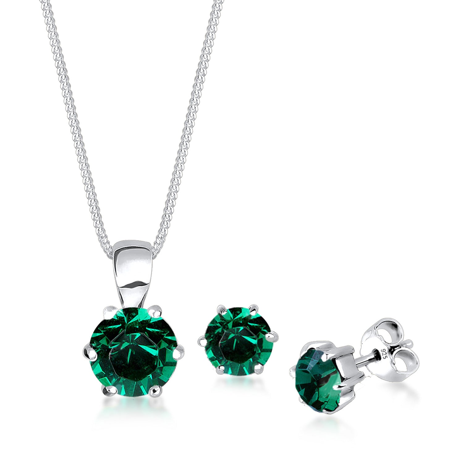 Grün - Elli | Schmuckset Solitär | Kristall (Grün) | 925er Sterling Silber