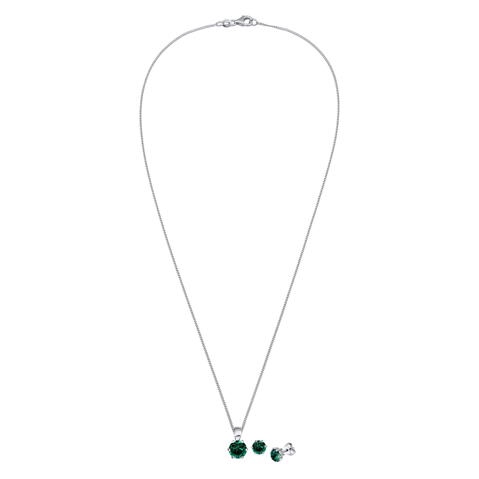 Grün - Elli | Schmuckset Solitär | Kristall (Grün) | 925er Sterling Silber