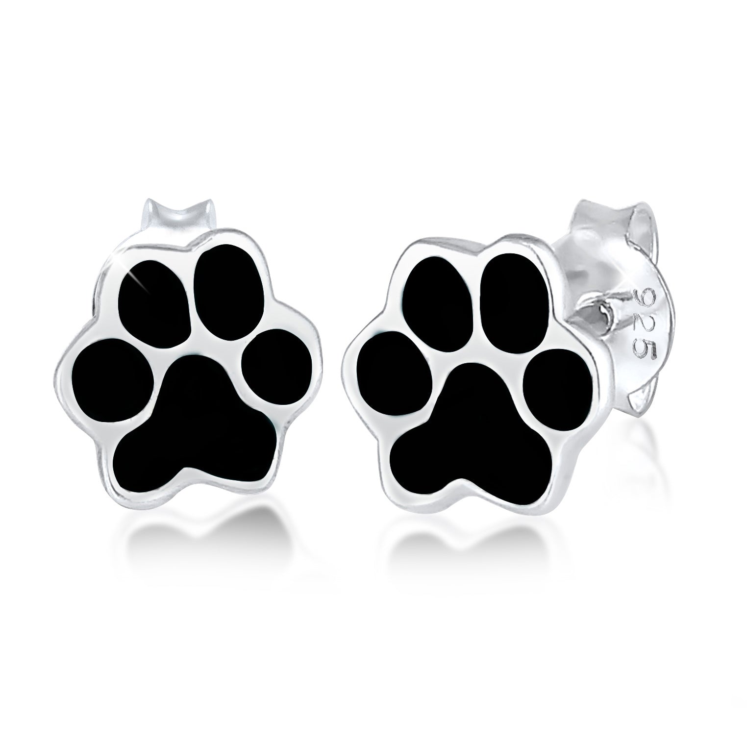 Schwarz - Elli | Ohrstecker Pfote | 925er Sterling Silber