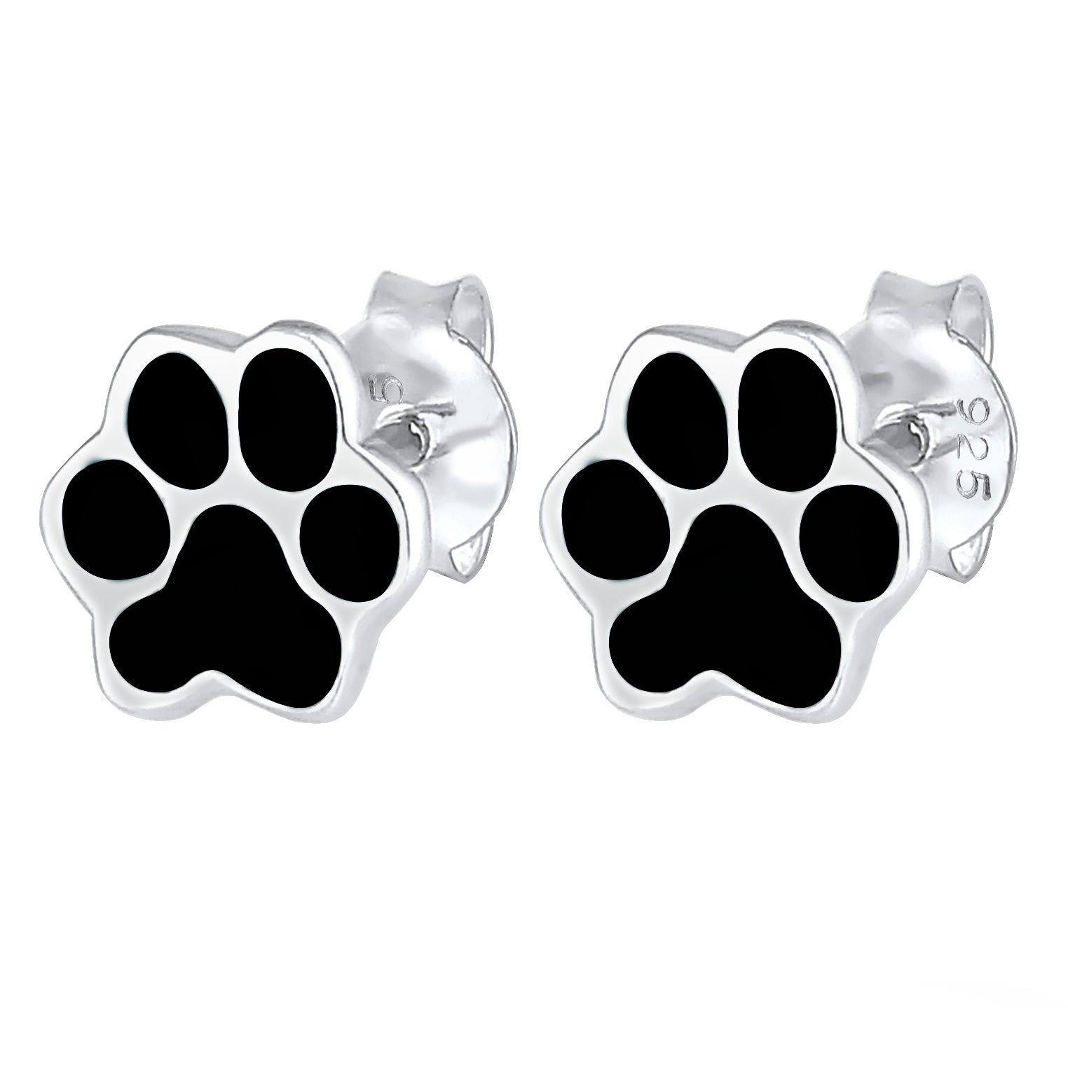 Schwarz - Elli | Ohrstecker Pfote | 925er Sterling Silber