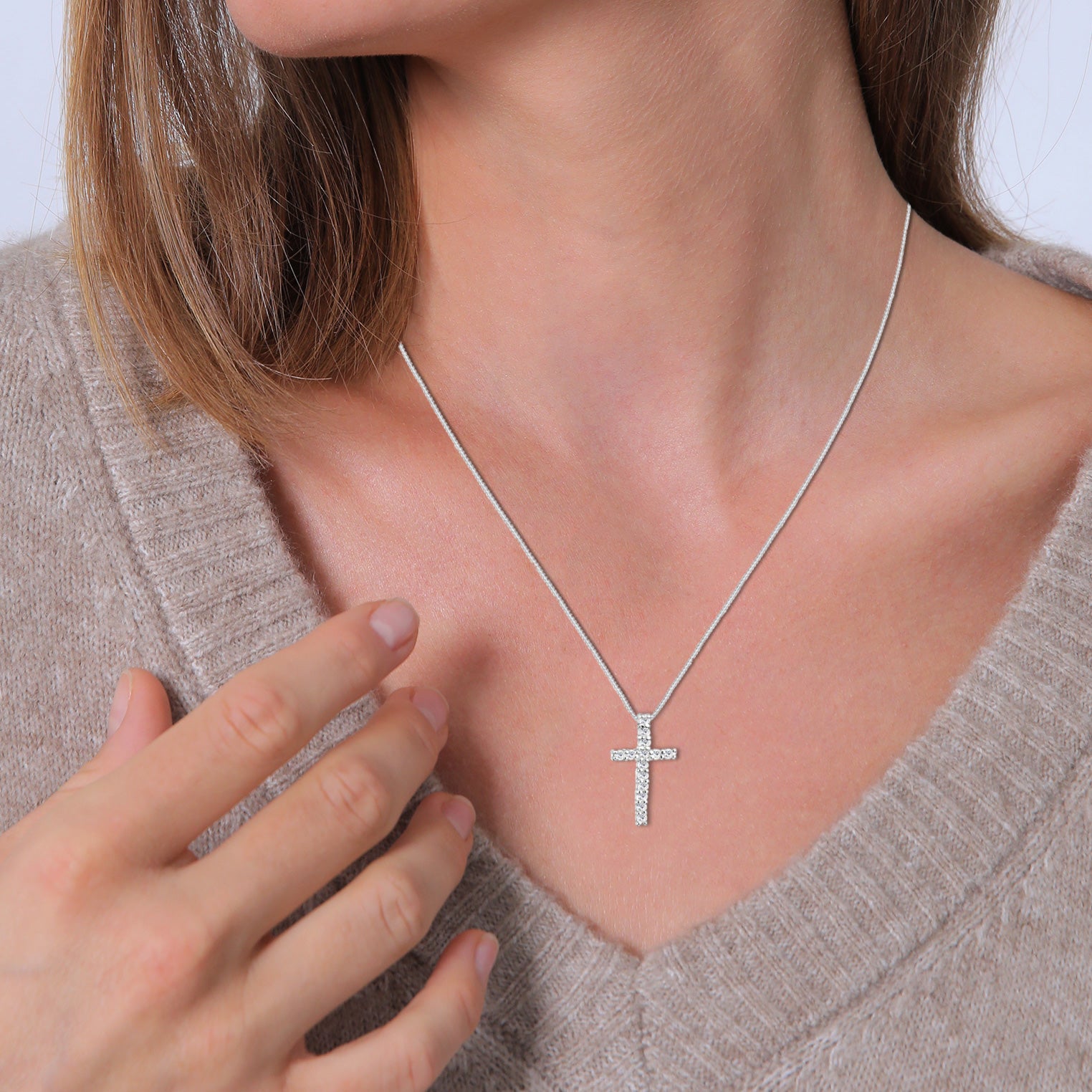Weiß - Elli | Halskette Kreuz | Kristalle (Weiß) | 925er Sterling Silber