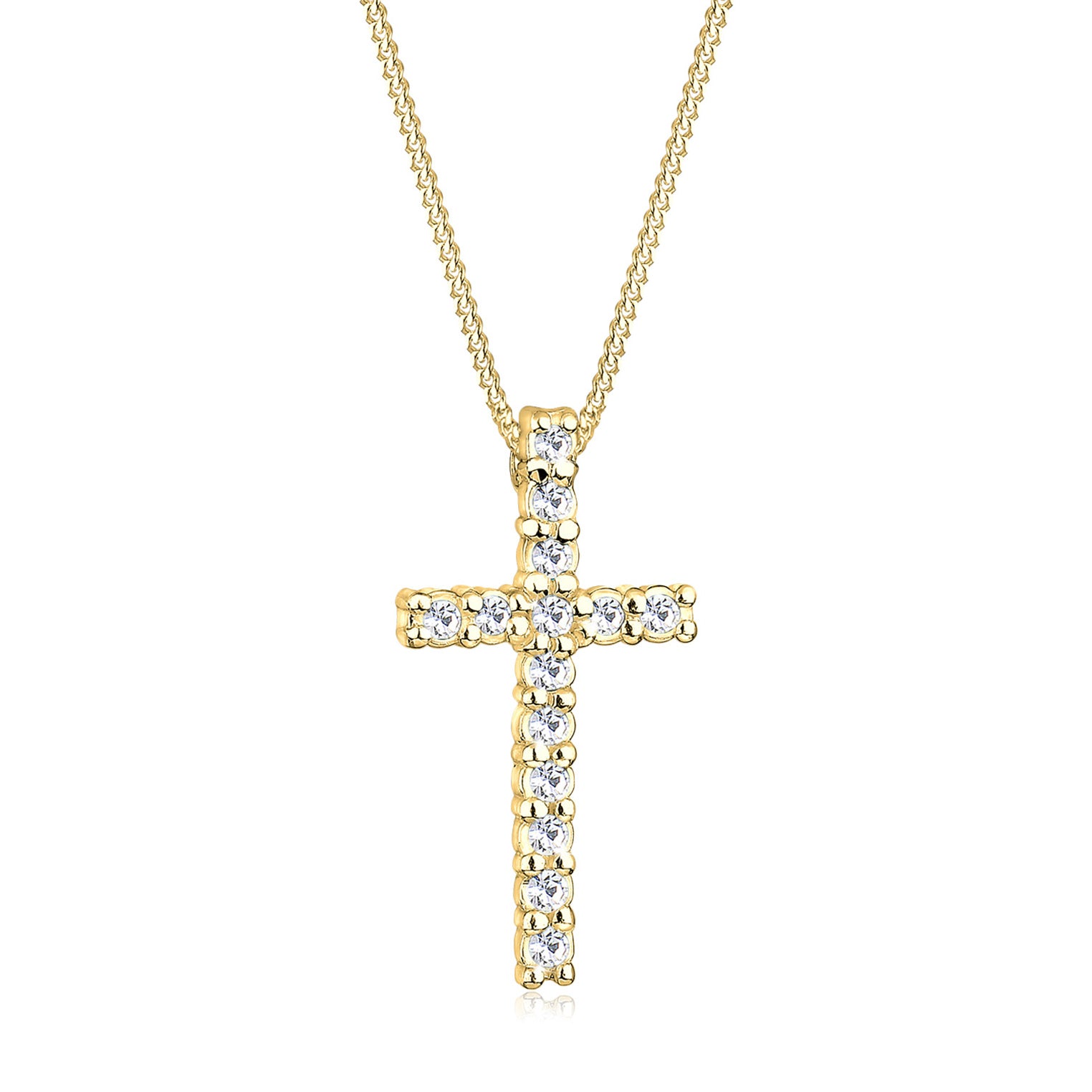 Weiß - Elli | Halskette Kreuz | Kristalle (Weiß) | 925 Sterling Silber vergoldet