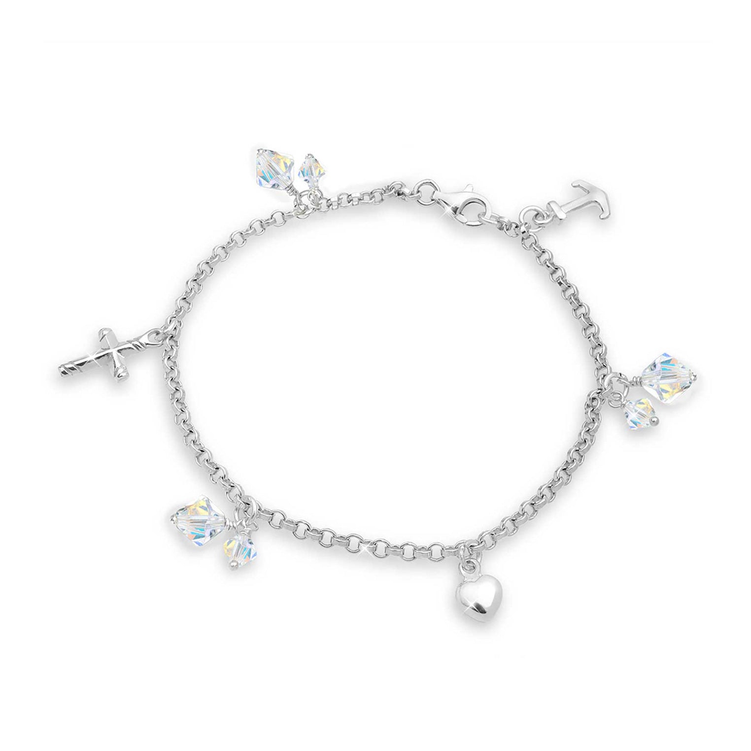 Silber - Elli | Bettelarmband Anker | Kristall ( Weiß ) | 925er Sterling Silber