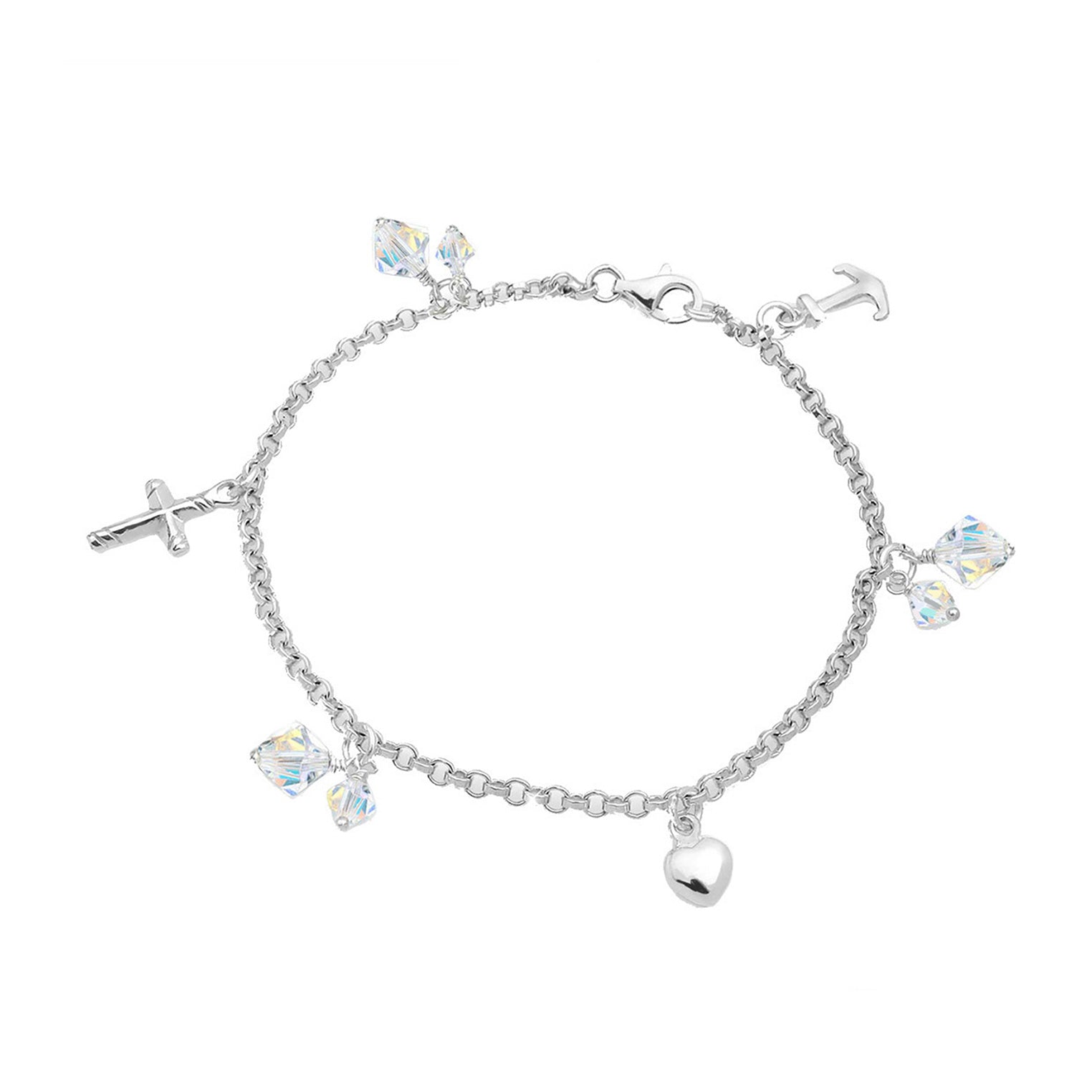 Silber - Elli | Bettelarmband Anker | Kristall ( Weiß ) | 925er Sterling Silber