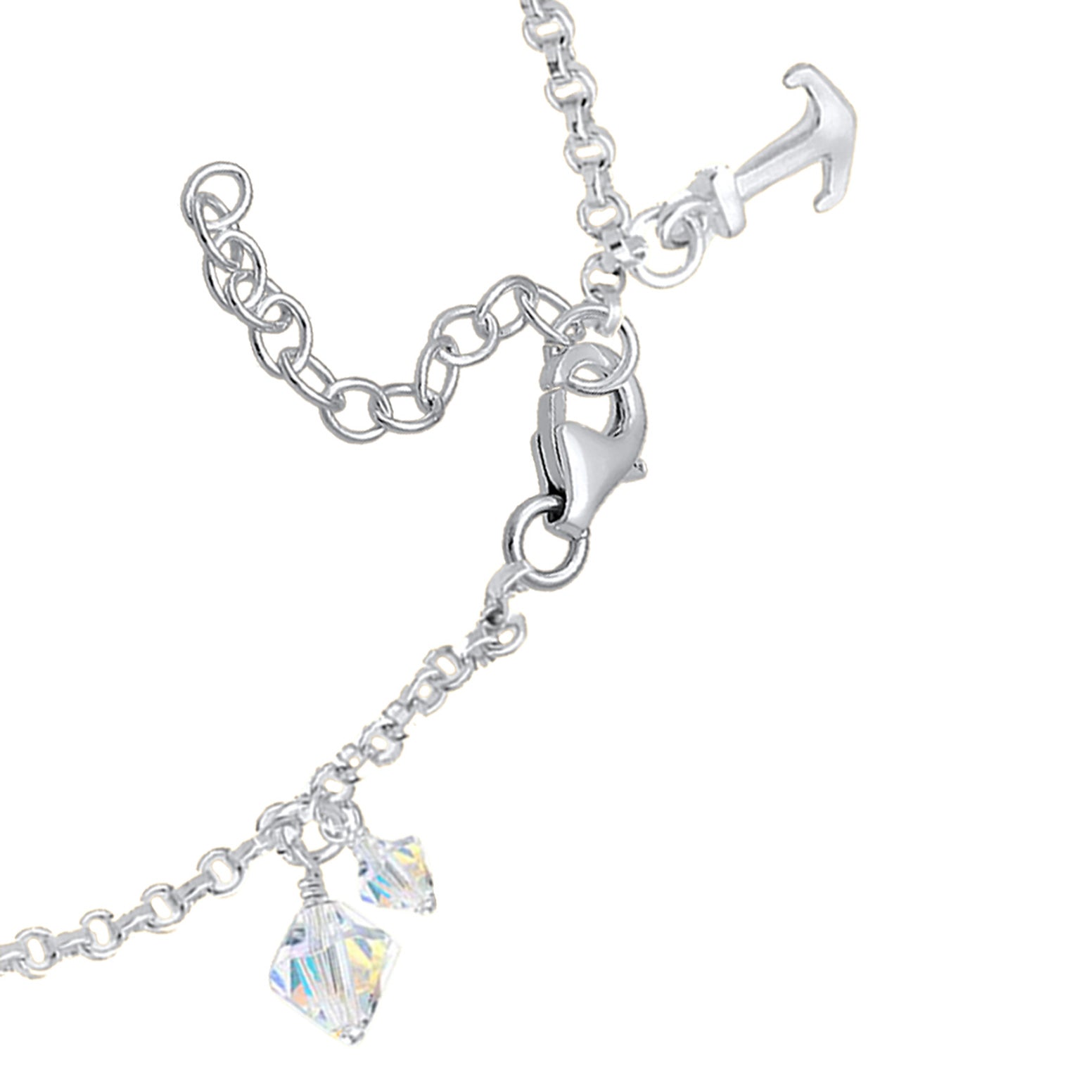 Silber - Elli | Bettelarmband Anker | Kristall ( Weiß ) | 925er Sterling Silber