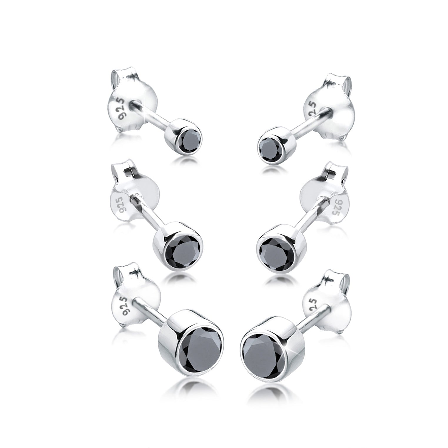 Schwarz - Elli | Ohrstecker | Zirkonia ( Schwarz ) | 925er Sterling Silber