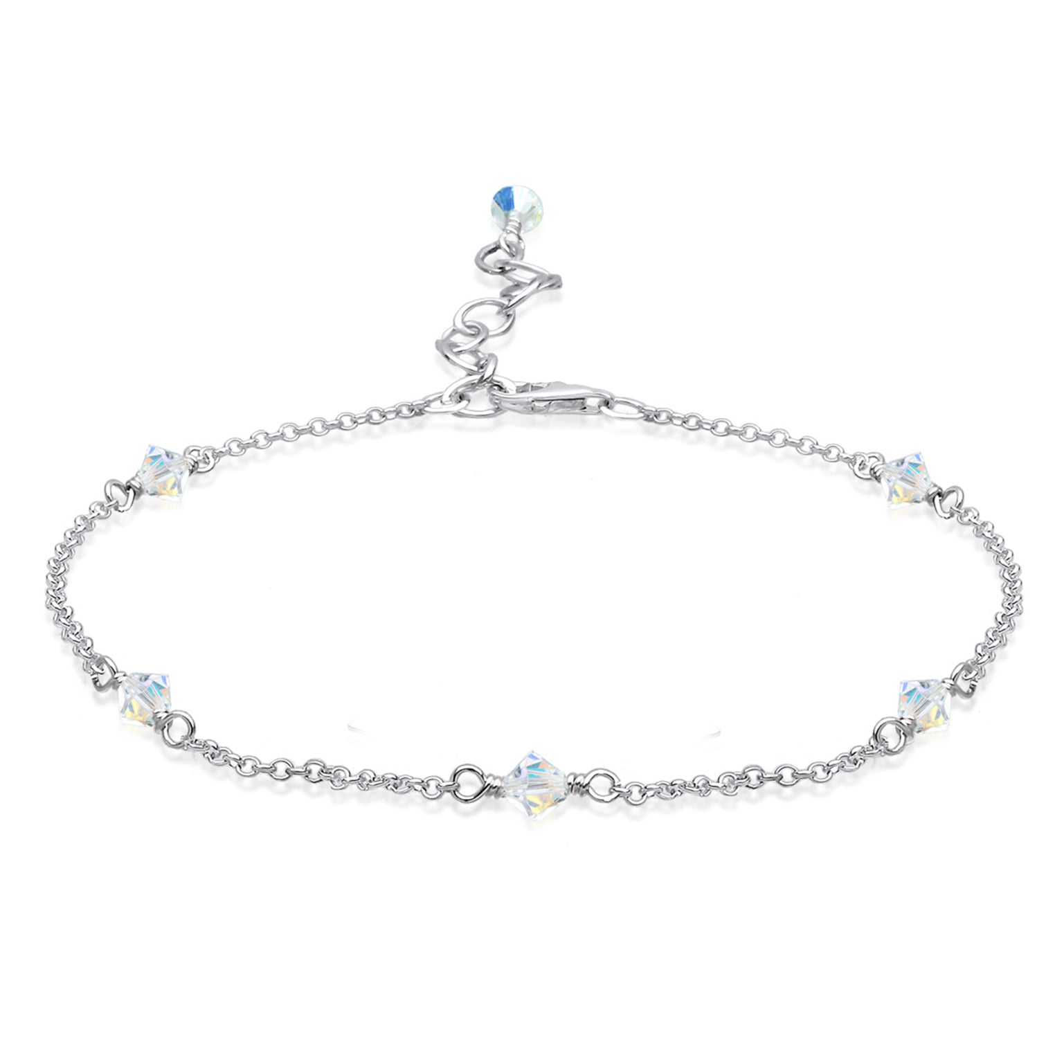 Silber - Elli | Fußkettchen Kugel | Kristall ( Weiß ) | 925er Sterling Silber
