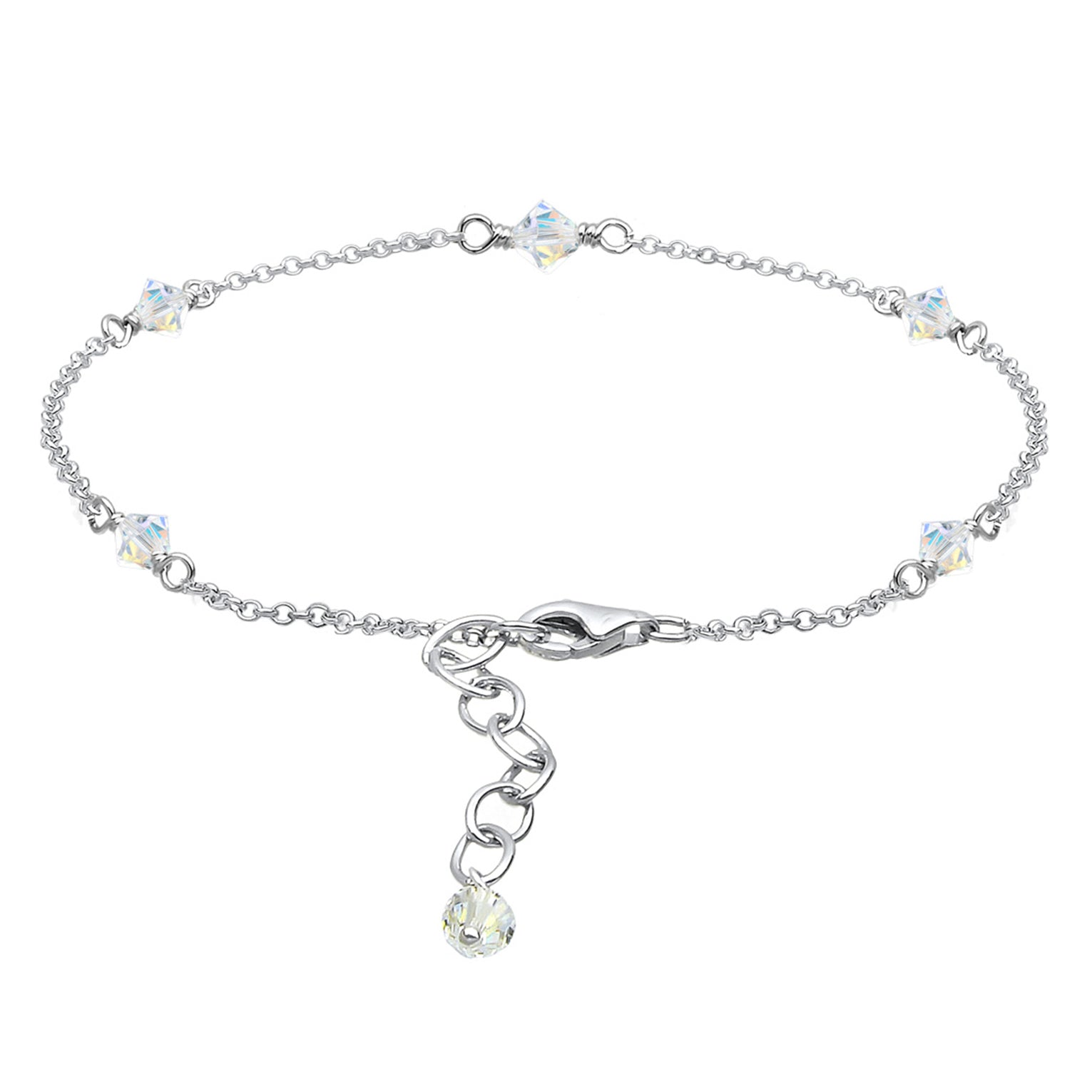Silber - Elli | Fußkettchen Kugel | Kristall ( Weiß ) | 925er Sterling Silber