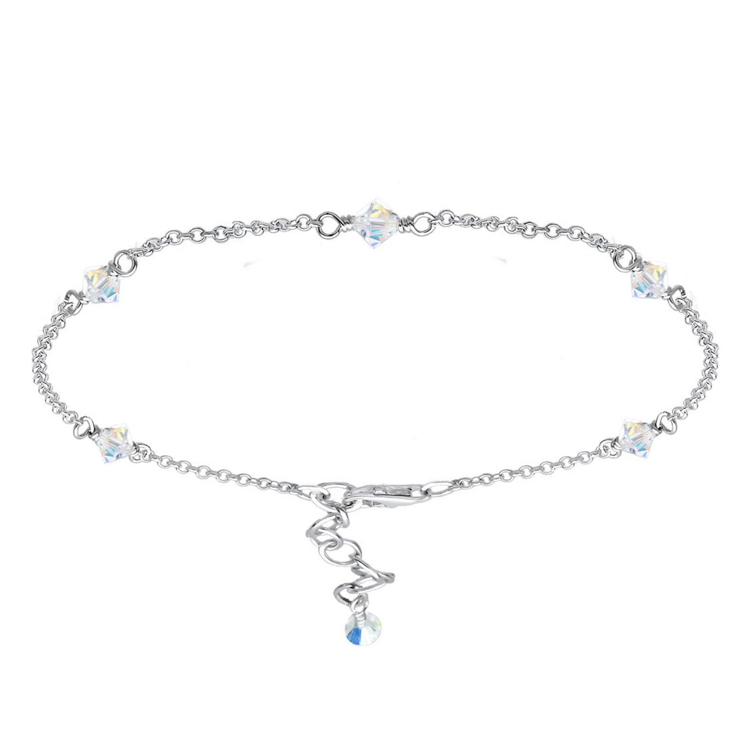Silber - Elli | Fußkettchen Kugel | Kristall ( Weiß ) | 925er Sterling Silber