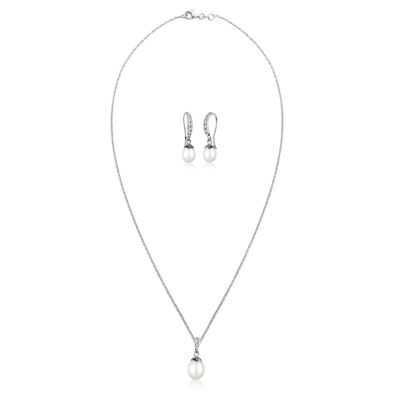 Silber - Elli | Schmuckset  | Süßwasserperle, Kristall ( Weiß ) | 925er Sterling Silber