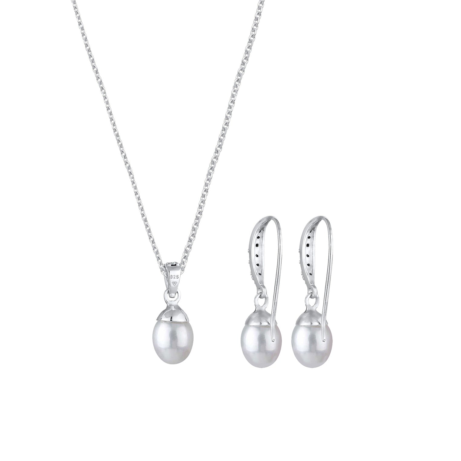 Silber - Elli | Schmuckset  | Süßwasserperle, Kristall ( Weiß ) | 925er Sterling Silber