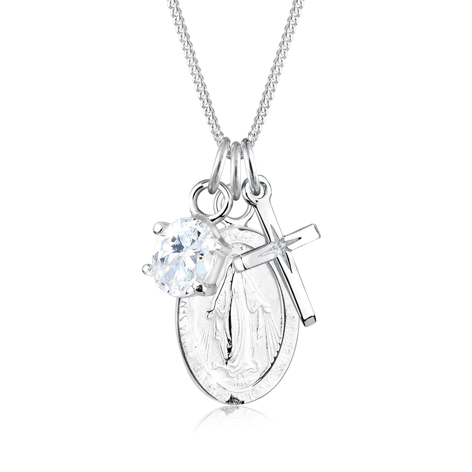 Silber - Elli | Halskette Kreuz | Zirkonia (Weiß) | 925er Sterling Silber