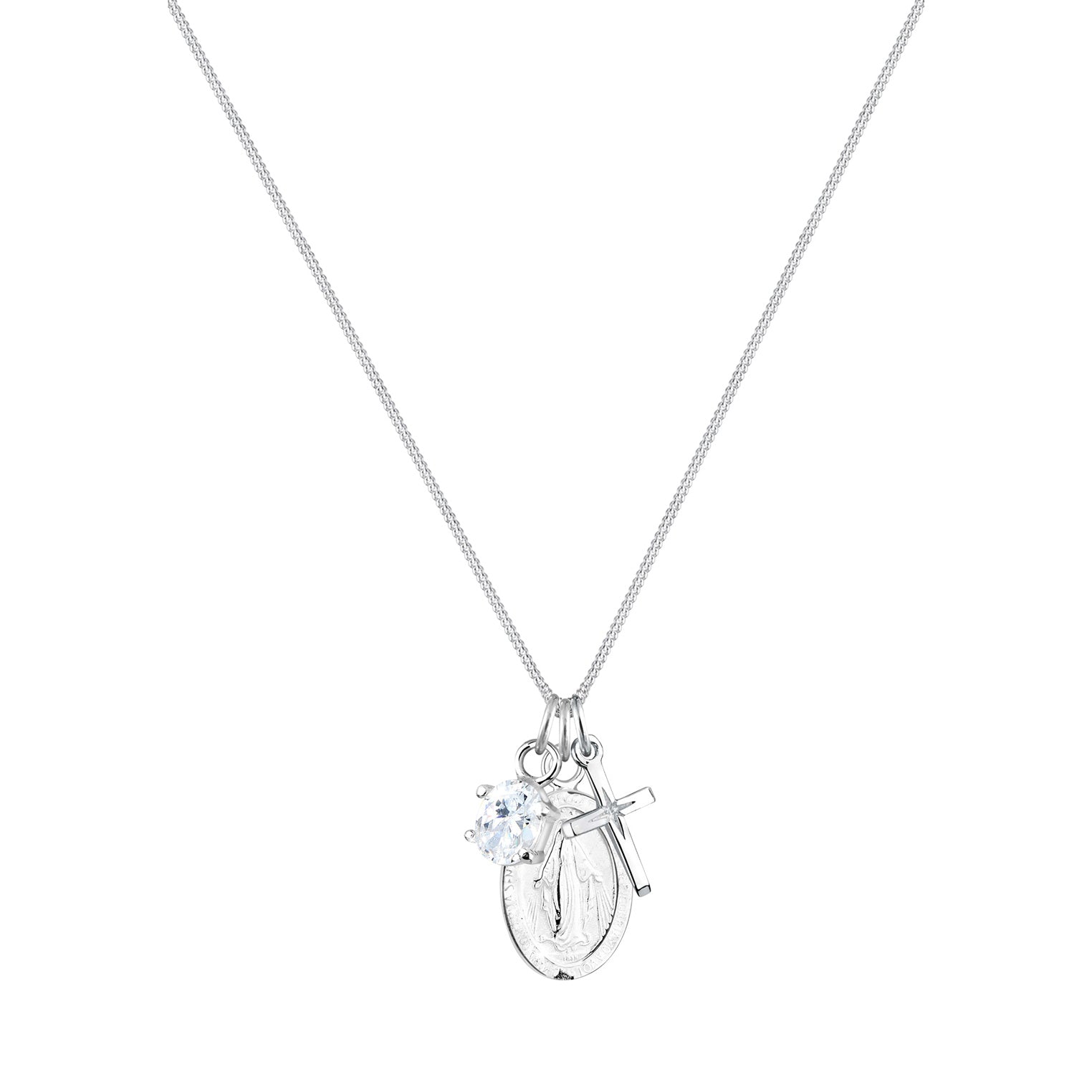 Silber - Elli | Halskette Kreuz | Zirkonia (Weiß) | 925er Sterling Silber
