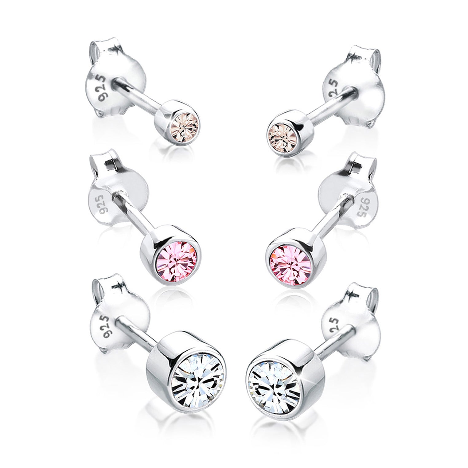 Silber - Elli | Ohrringset | Kristall ( Weiß ) | 925er Sterling Silber