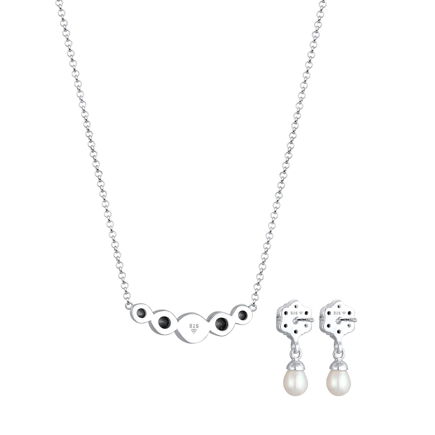 Silber - Elli PREMIUM | Schmuckset  Kugel | Süßwasserperle, Kristall ( Weiß ) | 925er Sterling Silber