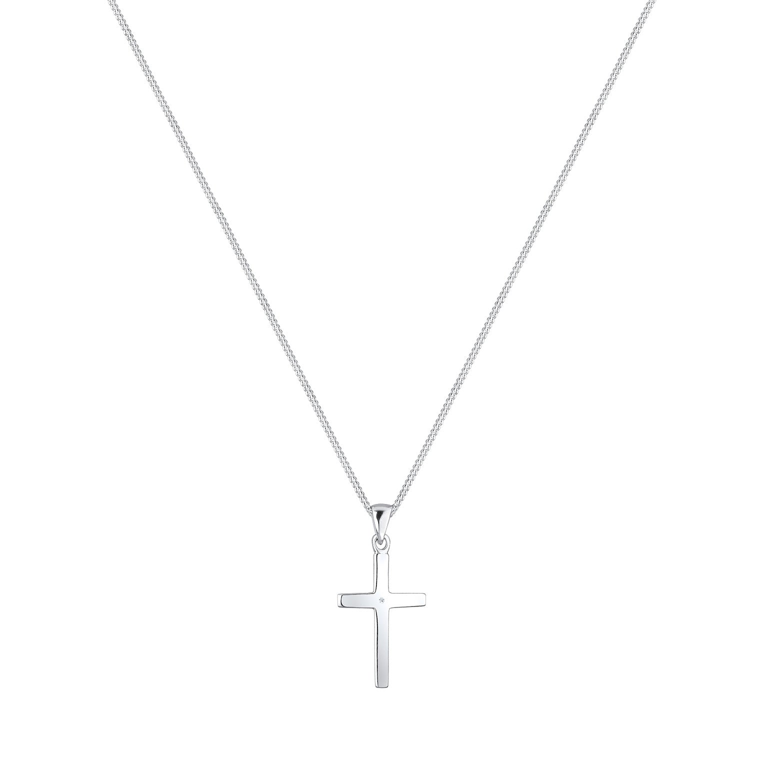 Silber - Elli DIAMONDS | Halskette Kreuz | Diamant (Weiß, 0,005 ct) | 925er Sterling Silber