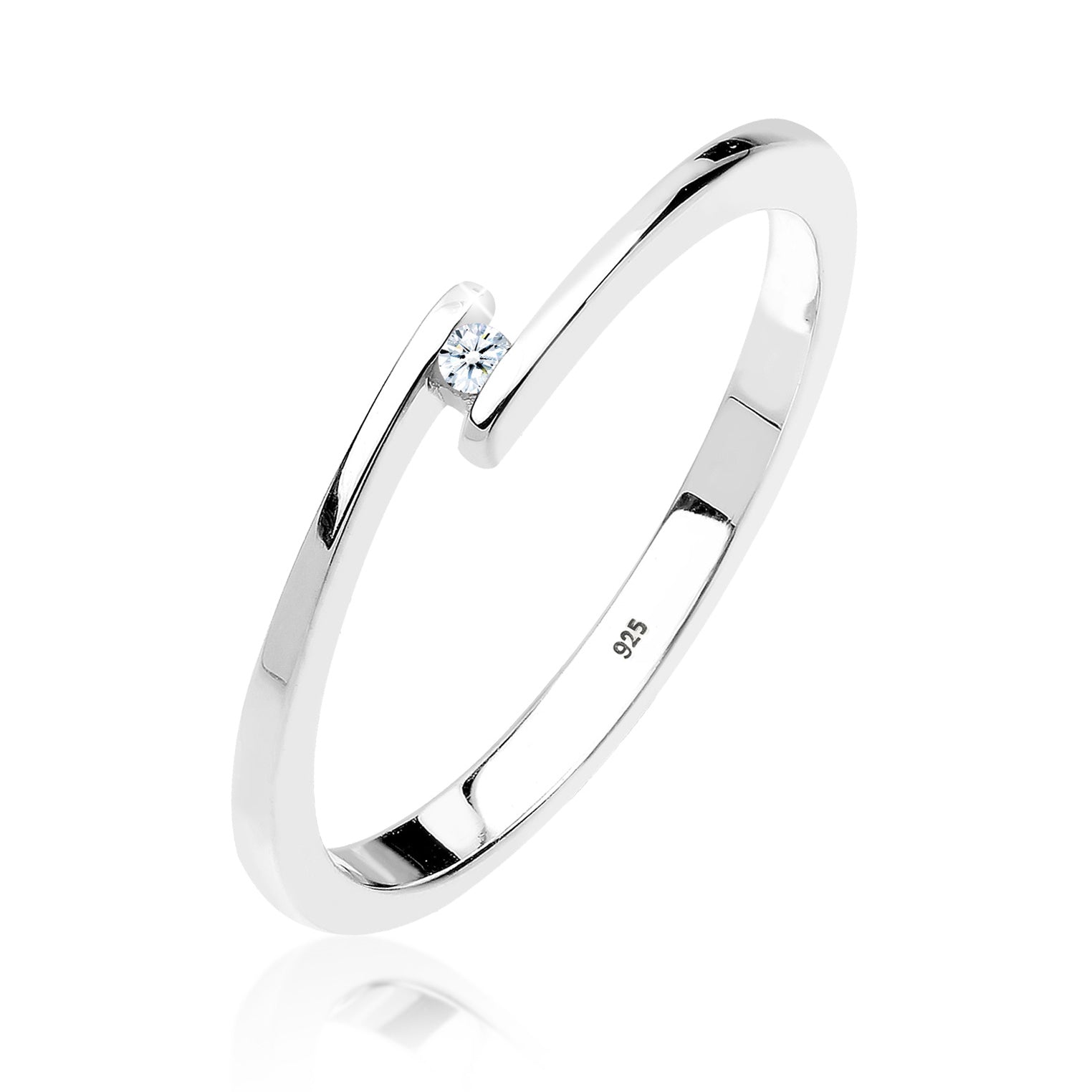 Silber - Elli DIAMONDS | Solitär-Ring | Diamant ( Weiß, 0,015 ct ) | 925er Sterling Silber