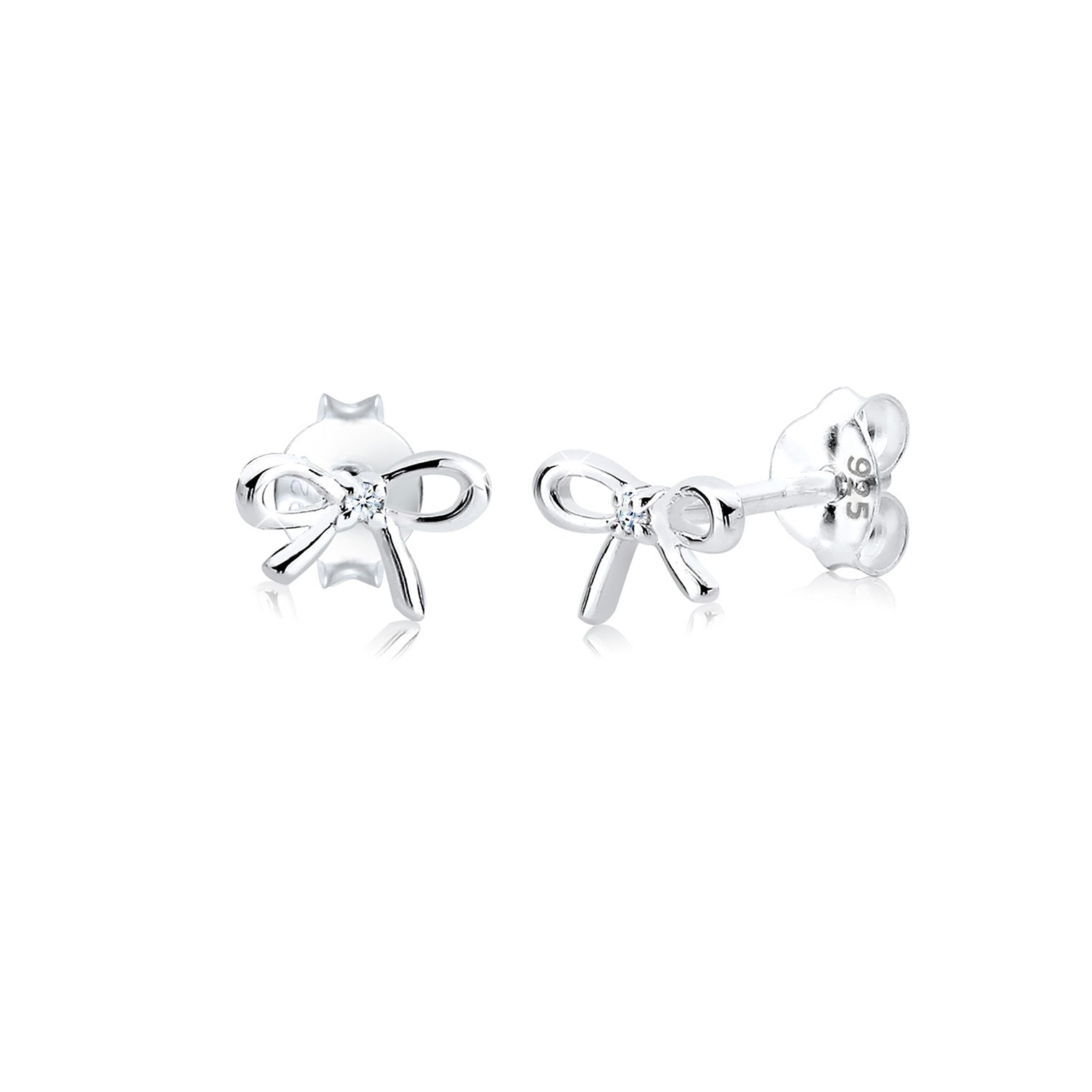 Weiß - Elli DIAMONDS | Ohrstecker Schleife | Diamant ( Weiß, 0,01 ct ) | 925er Sterling Silber