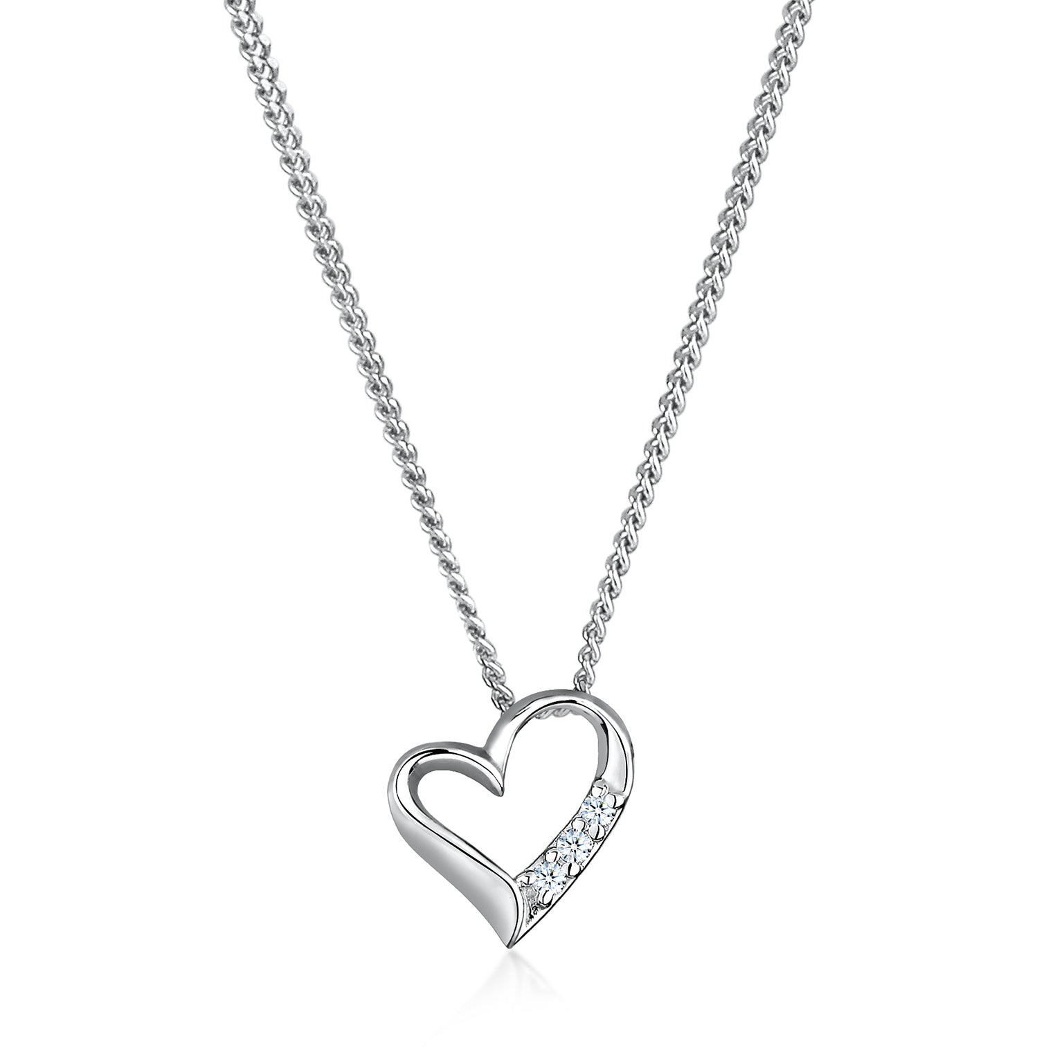 Silber - Elli DIAMONDS | Halskette Herz | Diamant (Weiß, 0,045 ct) | 925er Sterling Silber