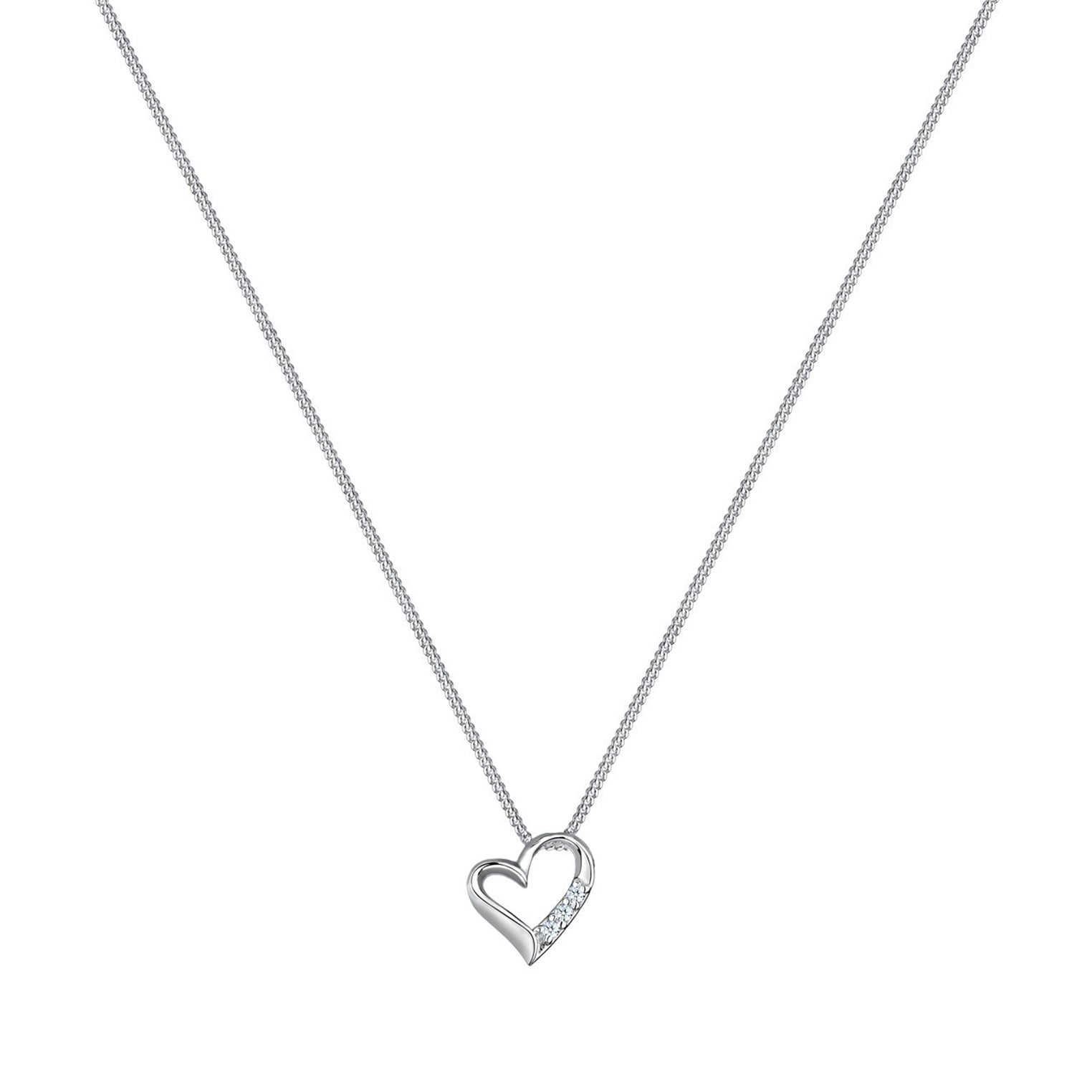 Silber - Elli DIAMONDS | Halskette Herz | Diamant (Weiß, 0,045 ct) | 925er Sterling Silber