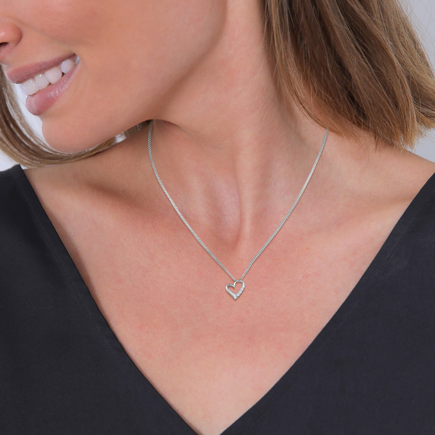 Silber - Elli DIAMONDS | Halskette Herz | Diamant (Weiß, 0,045 ct) | 925er Sterling Silber