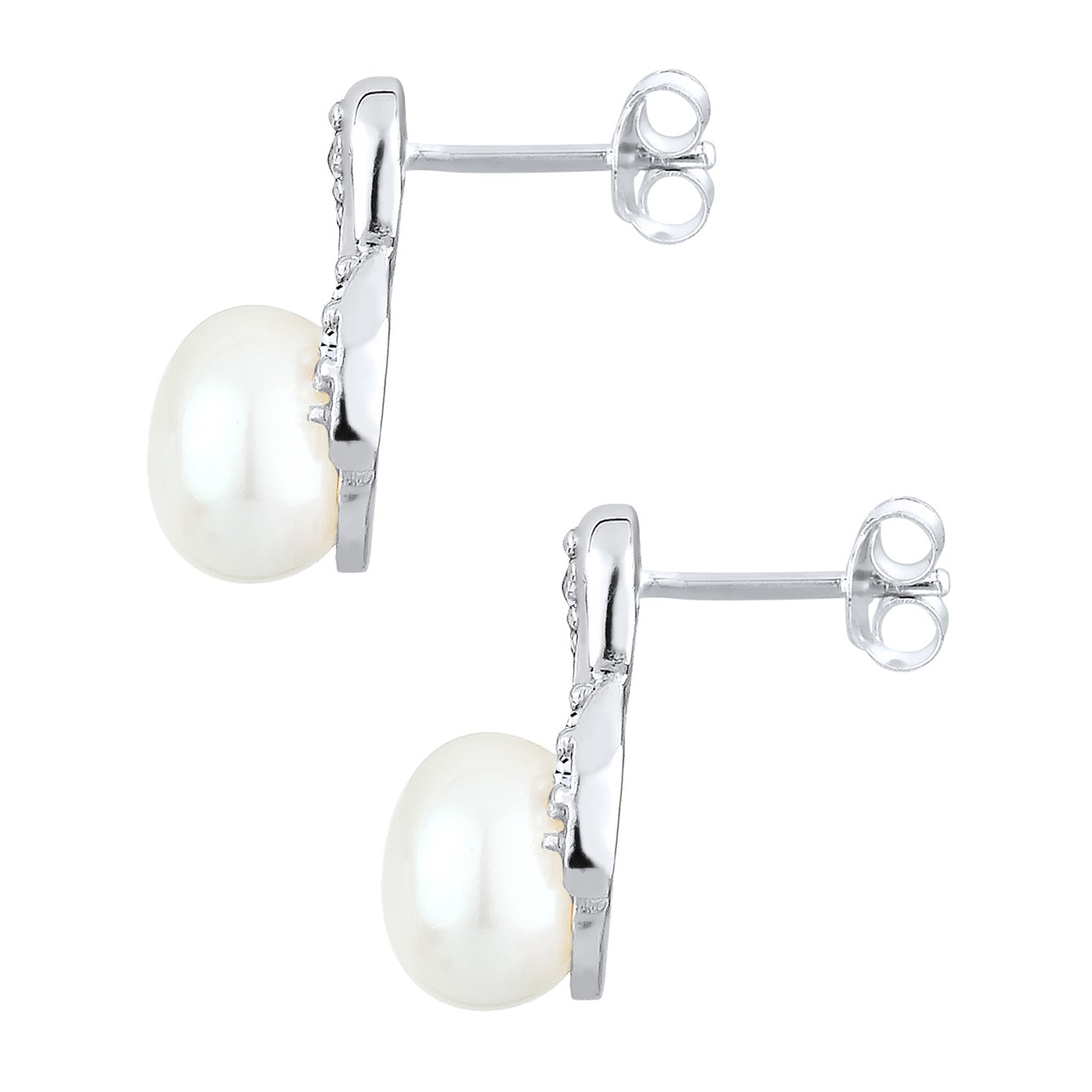 Silber - Elli | Ohrstecker Infinity | Süßwasserperle, Kristall ( Weiß ) | 925er Sterling Silber