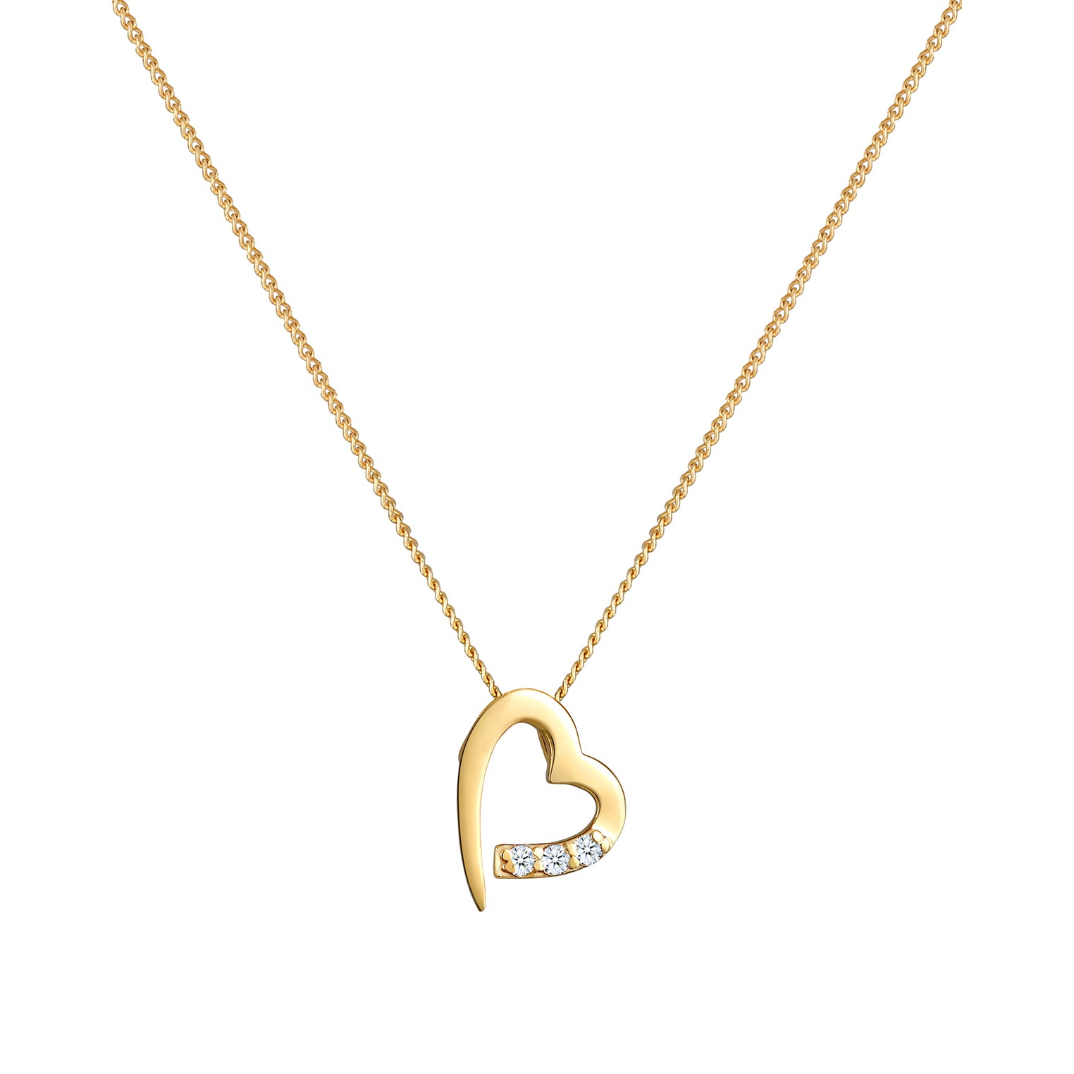 Gold - Elli DIAMONDS | Halskette Cut-Out Herz | Diamant (Weiß, 0,045 ct) | 585 Gelbgold