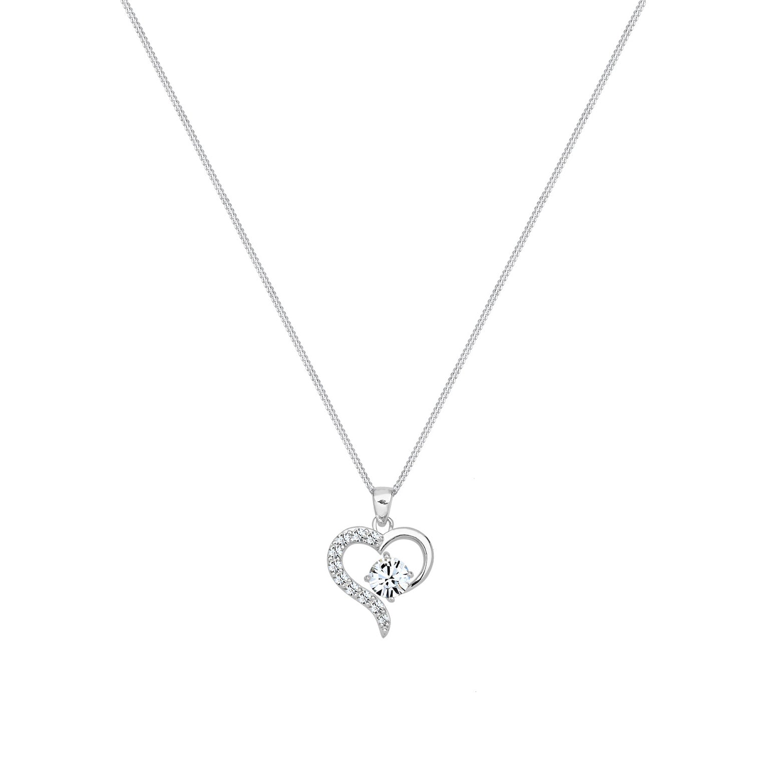 Silber - Elli | Halskette Herz Cut-Out | Mit Kristallen von Swarovski® (Weiß) | 925er Sterling Silber