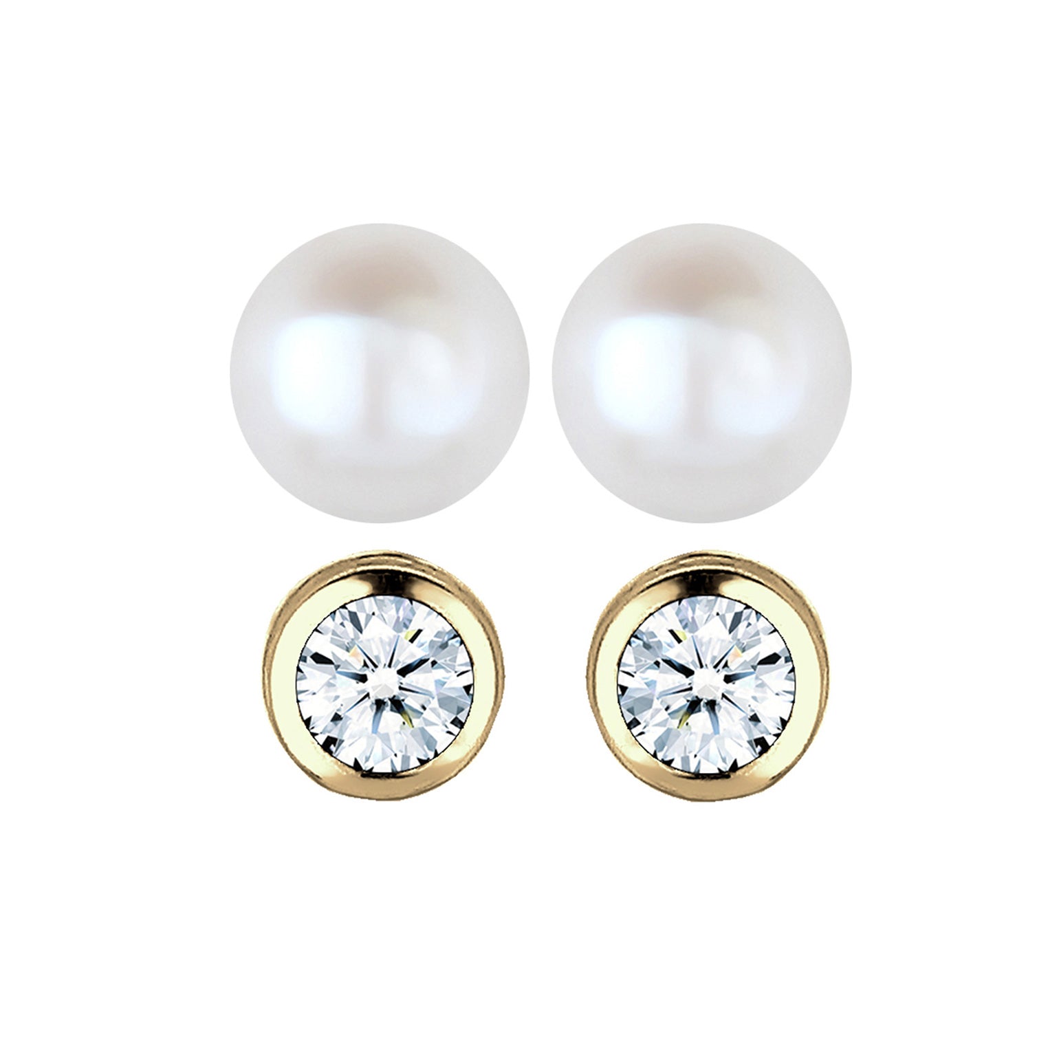 Gold - Elli DIAMONDS | Ohrringset | Süßwasserperle, Diamant ( Weiß, 0,06 ct ) | 375 Gelbgold