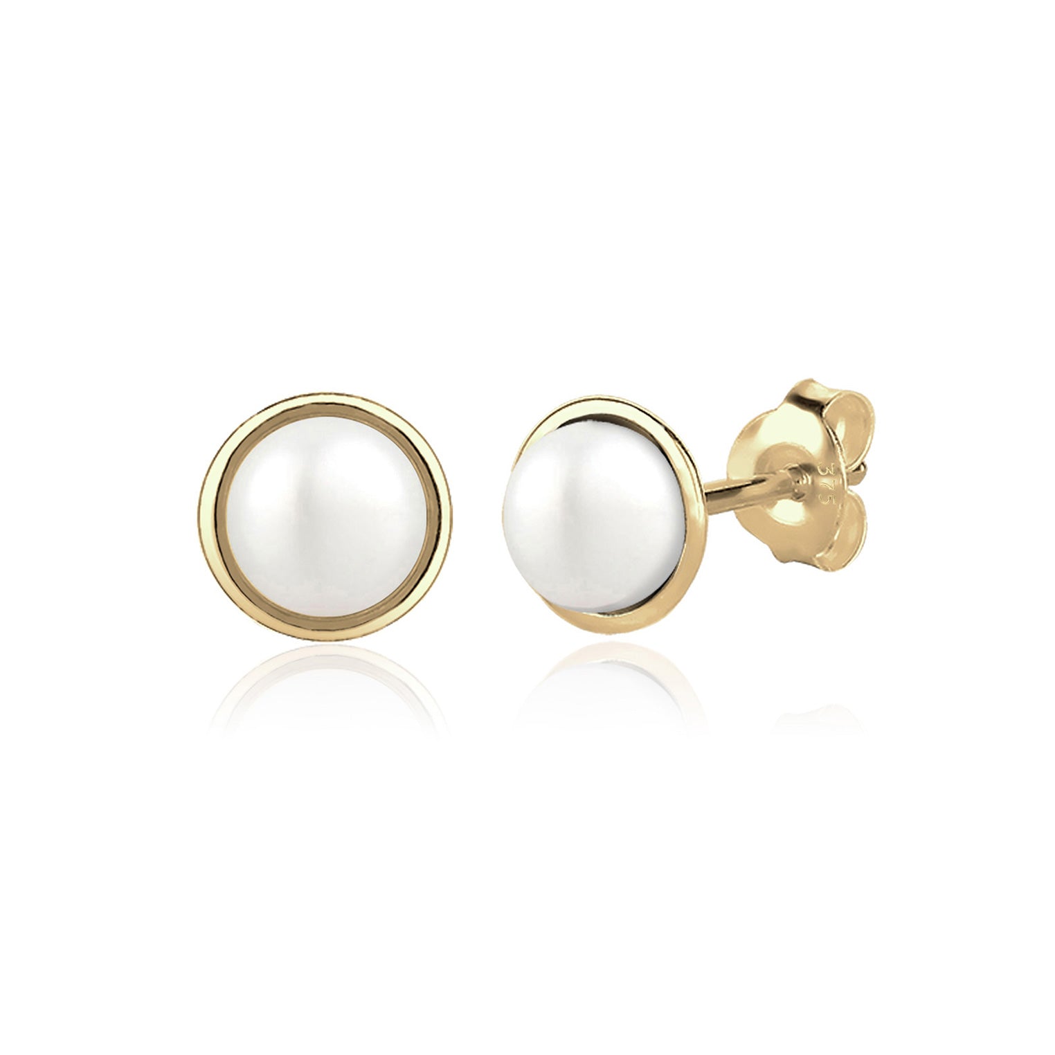 Weiß - Elli PREMIUM | Ohrstecker | Süßwasserperle | 375 Gelbgold