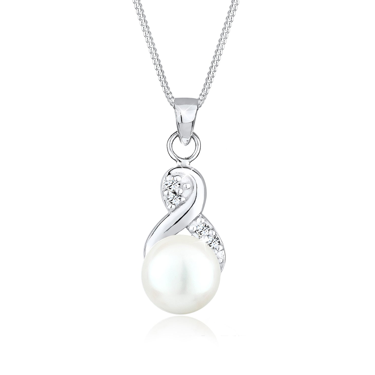 Weiß - Elli | Halskette Infinity | Süßwasserperle, Kristall (Weiß) | 925er Sterling Silber