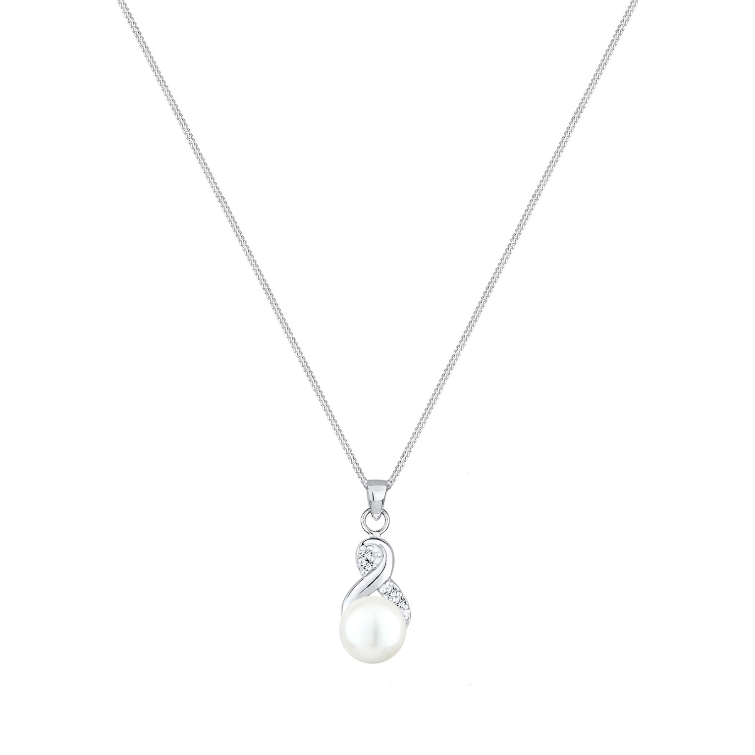 Weiß - Elli | Halskette Infinity | Süßwasserperle, Kristall (Weiß) | 925er Sterling Silber
