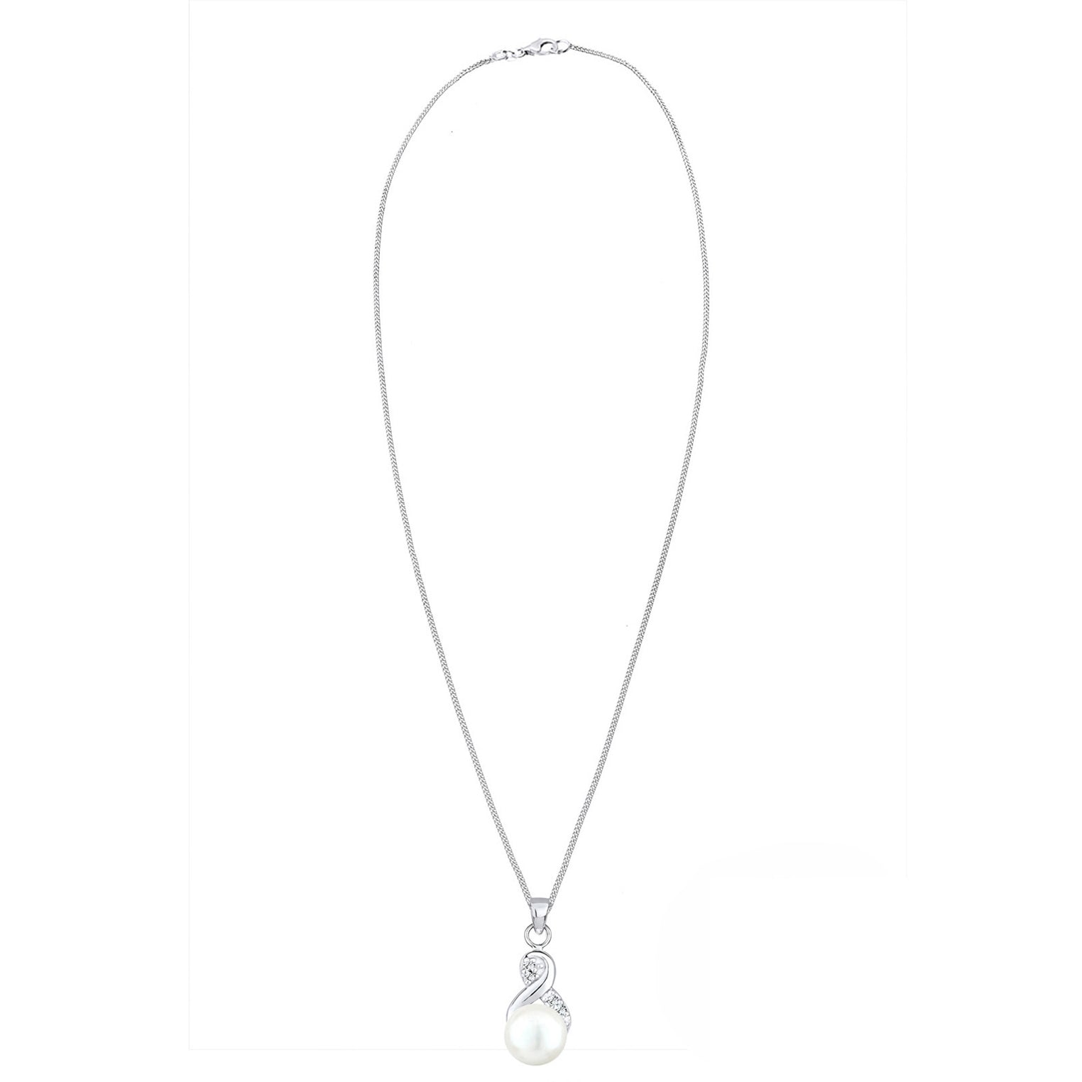 Weiß - Elli | Halskette Infinity | Süßwasserperle, Kristall (Weiß) | 925er Sterling Silber