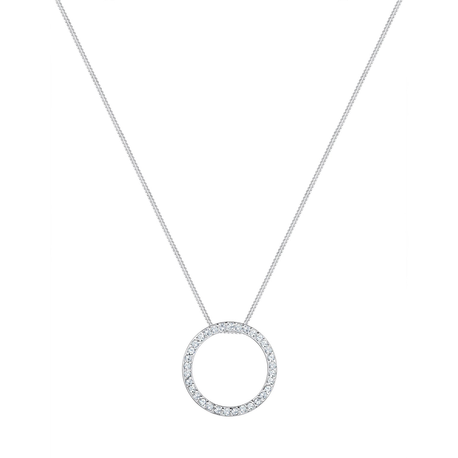 Silber - Elli | Halskette Anhänger Kreis | Mit Kristallen von Swarovski® (Weiß) | 925er Sterling Silber