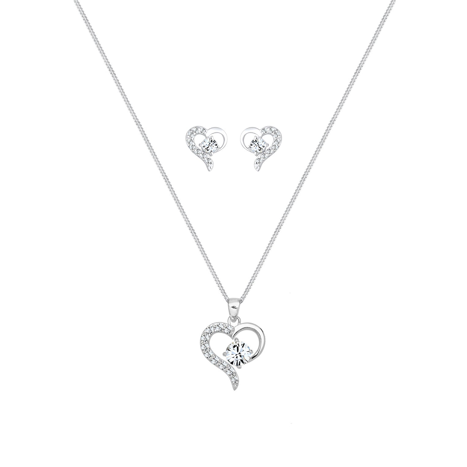 Weiß - Elli | Schmuckset  Herz | Mit Kristallen von Swarovski® (Weiß) | 925er Sterling Silber