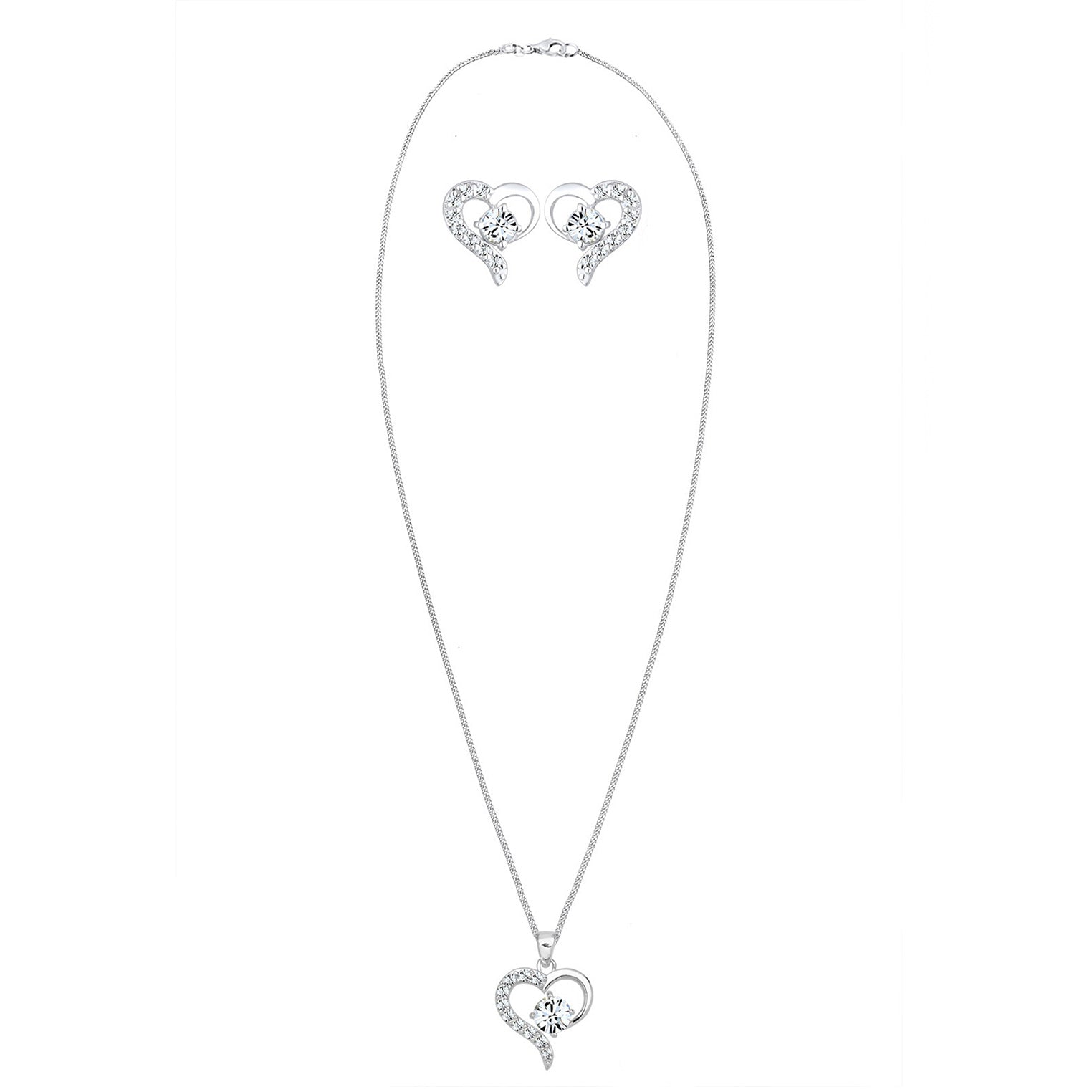 Weiß - Elli | Schmuckset  Herz | Mit Kristallen von Swarovski® (Weiß) | 925er Sterling Silber