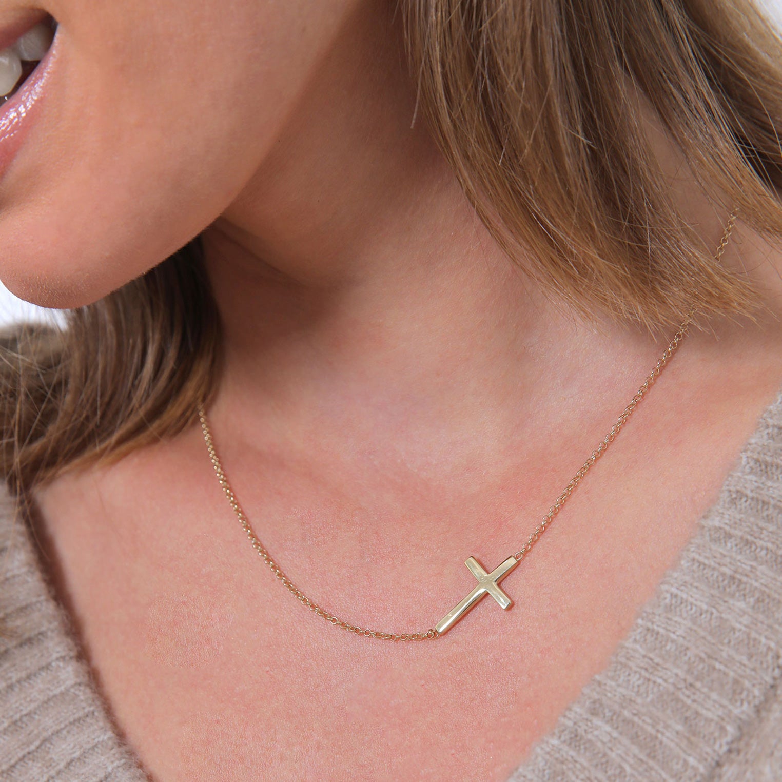 Gold - Elli | Glieder-Halskette Kreuz | 925 Sterling Silber vergoldet