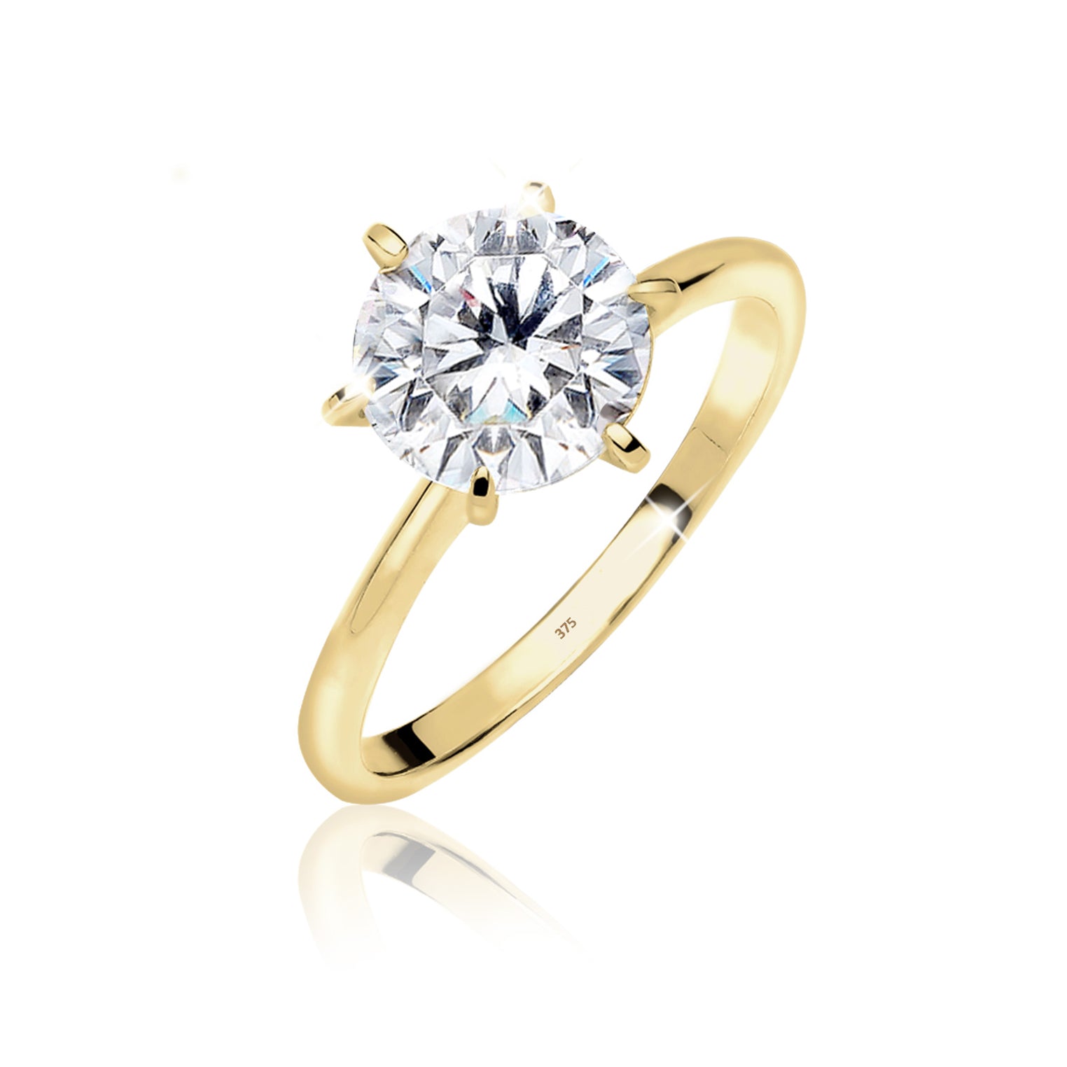 Weiß - Elli PREMIUM | Solitär-Ring | Zirkonia ( Weiß ) | 375 Gelbgold