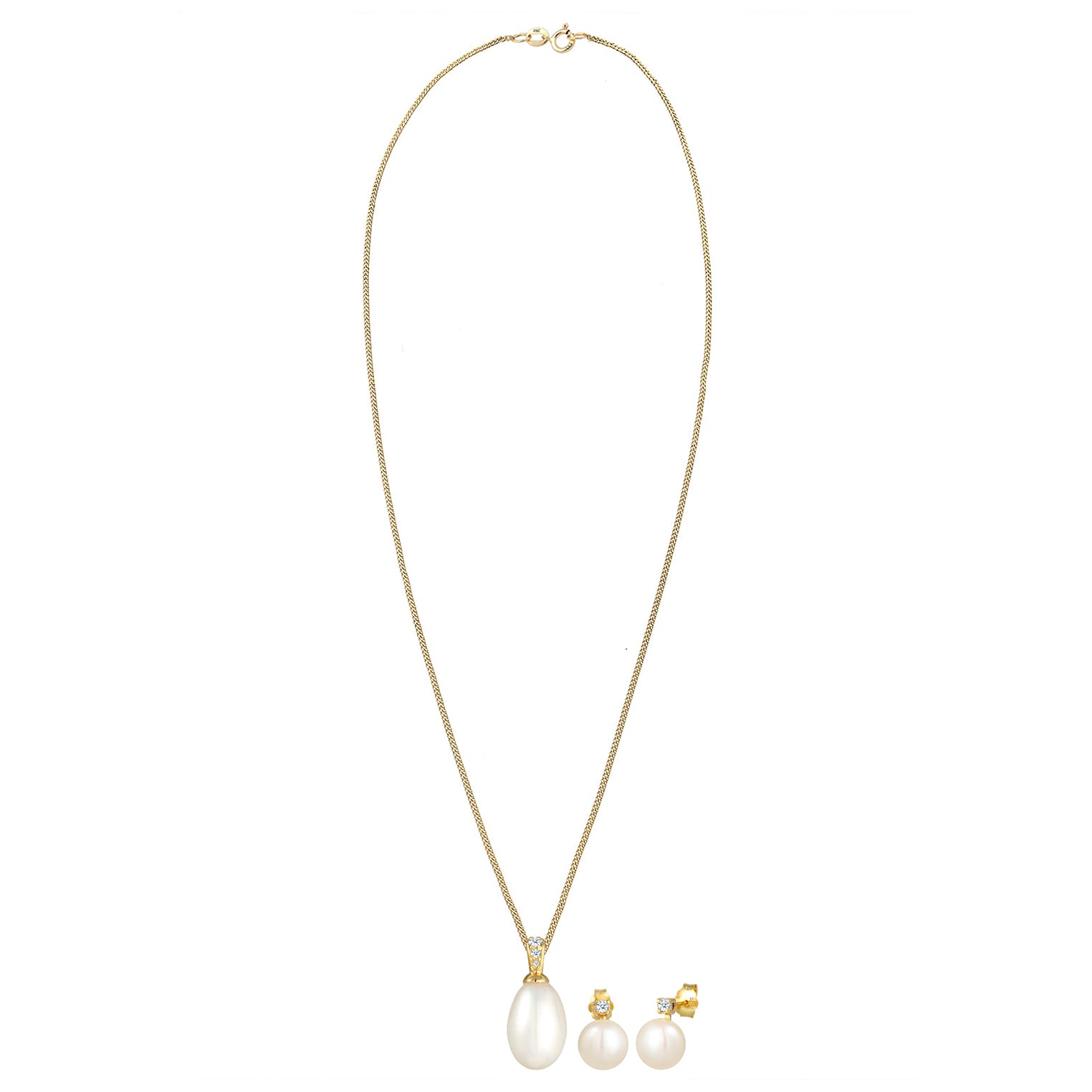 Gold - Elli DIAMONDS | Schmuckset  | Süßwasserperle, Diamant ( Weiß, 0,11 ct ) | 585 Gelbgold