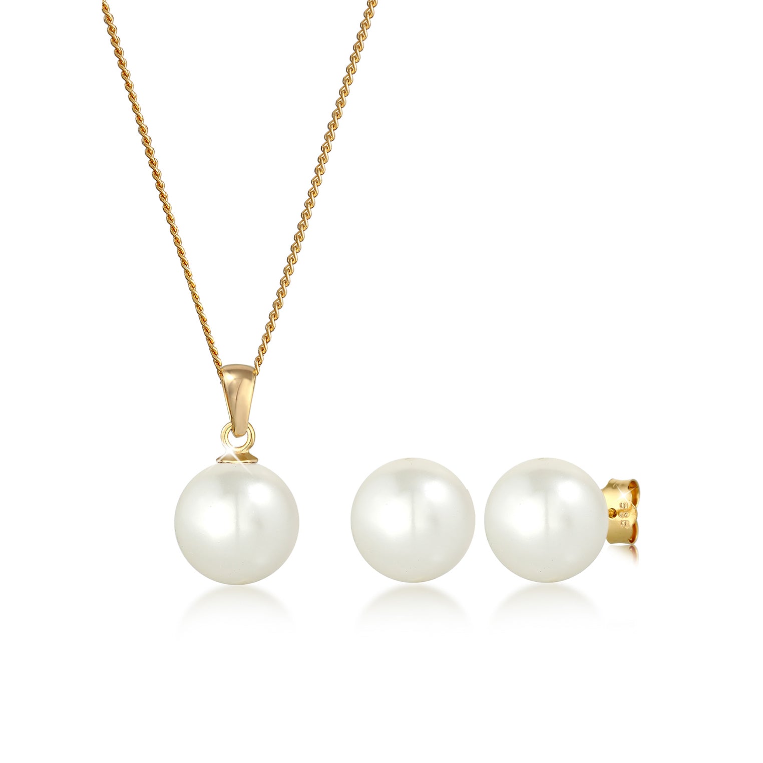 Weiß - Elli PREMIUM | Schmuckset  | Perle | 585 Gelbgold