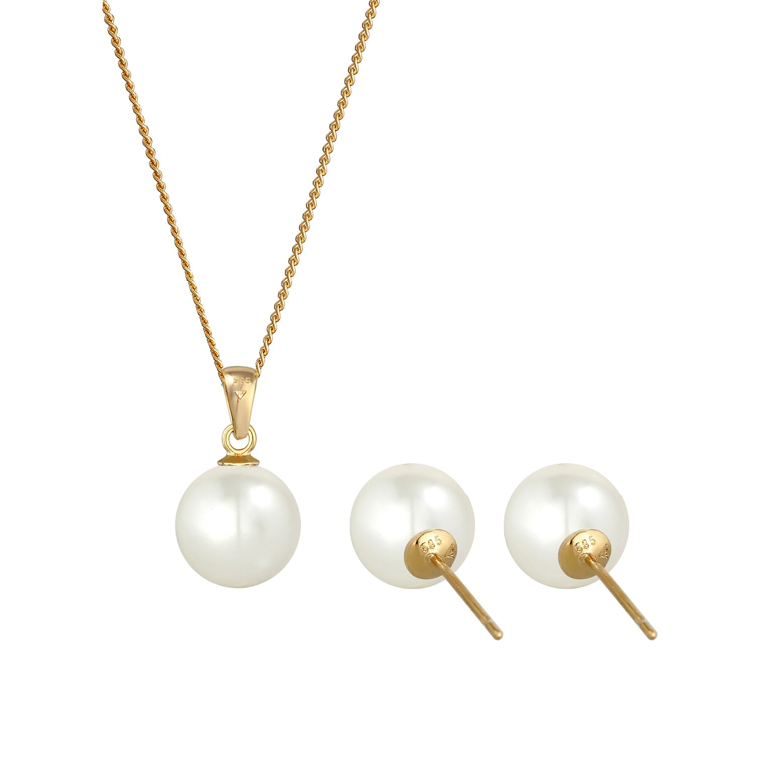 Weiß - Elli PREMIUM | Schmuckset  | Perle | 585 Gelbgold