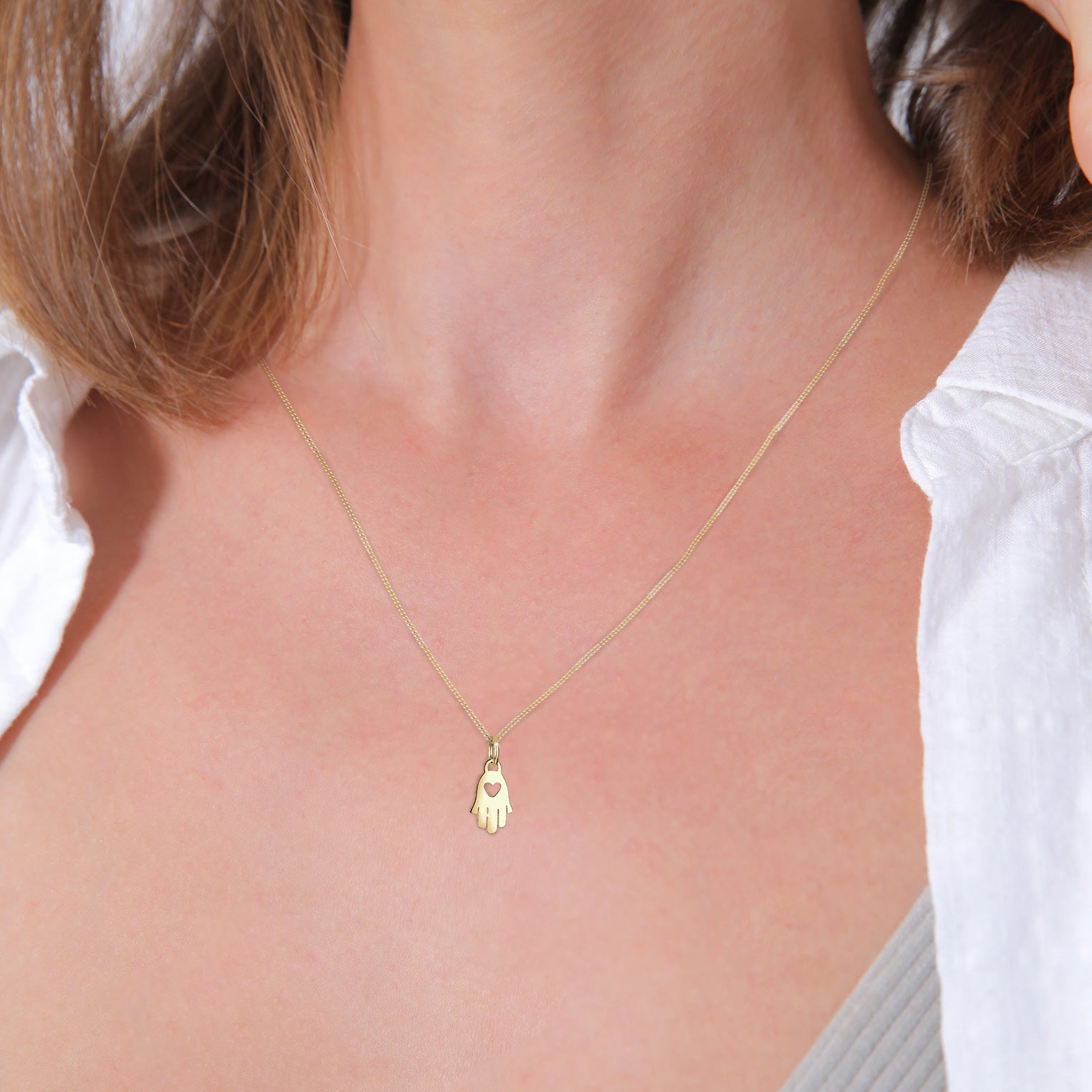 Gold - Elli PREMIUM | Halskette Hamsa Hand | 585 Gelbgold