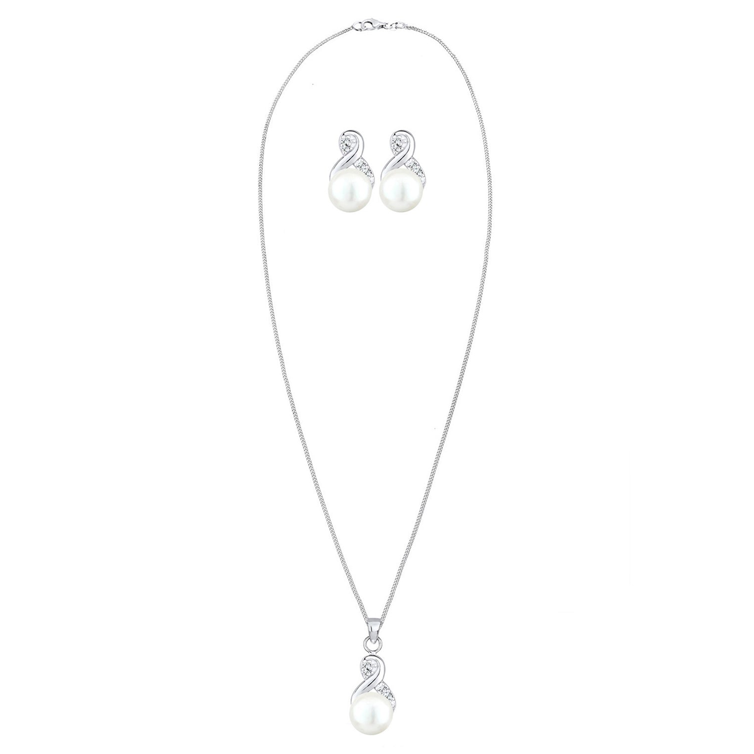 Silber - Elli | Schmuckset  Infinity | Süßwasserperle, Kristall ( Weiß ) | 925er Sterling Silber