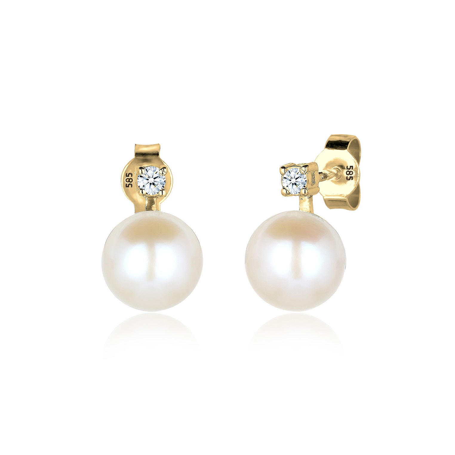 Weiß - Elli DIAMONDS | Ohrstecker | Süßwasserperle, Diamant ( Weiß, 0,06 ct ) | 585 Gelbgold