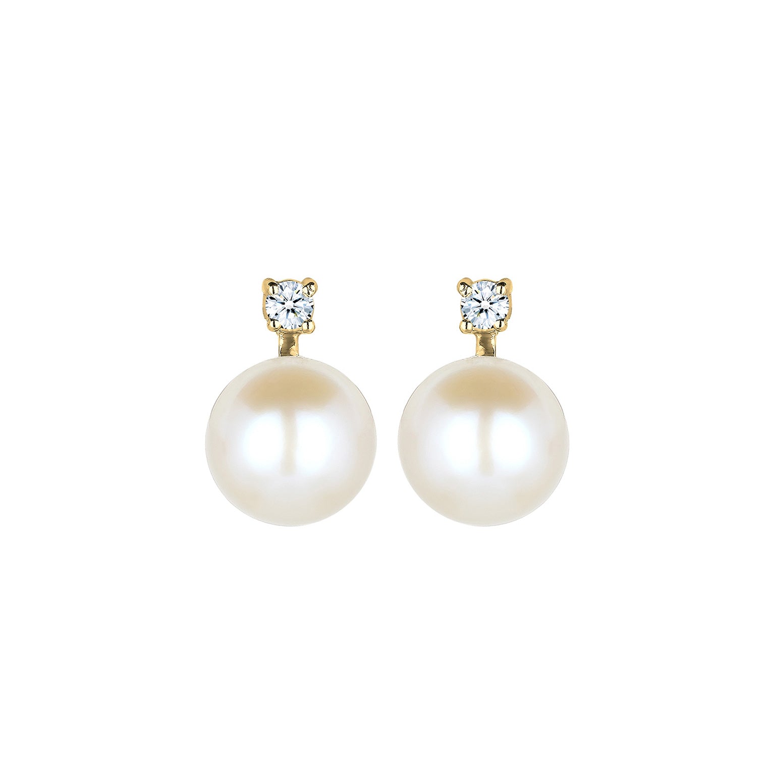 Weiß - Elli DIAMONDS | Ohrstecker | Süßwasserperle, Diamant ( Weiß, 0,06 ct ) | 585 Gelbgold