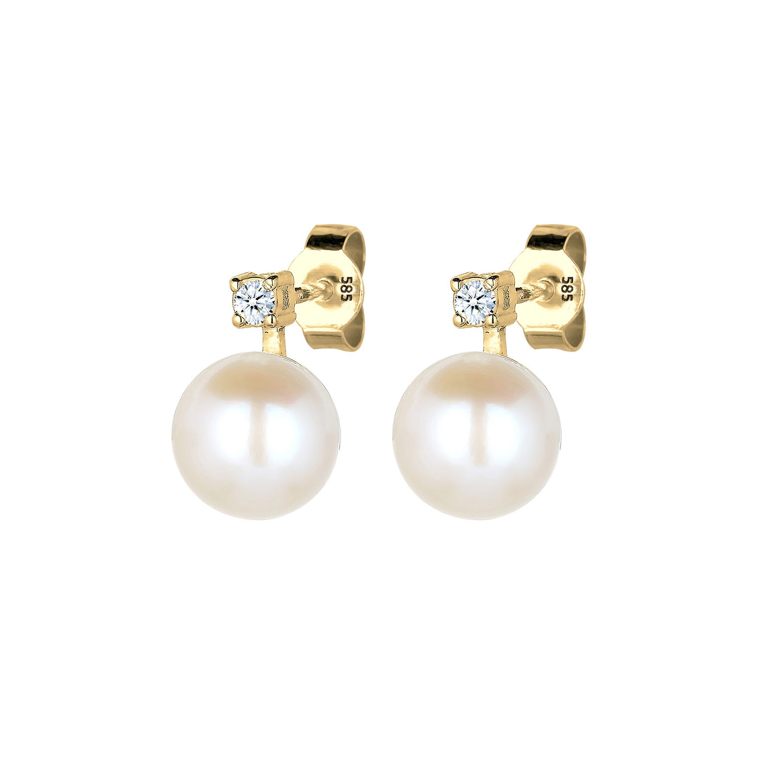 Weiß - Elli DIAMONDS | Ohrstecker | Süßwasserperle, Diamant ( Weiß, 0,06 ct ) | 585 Gelbgold