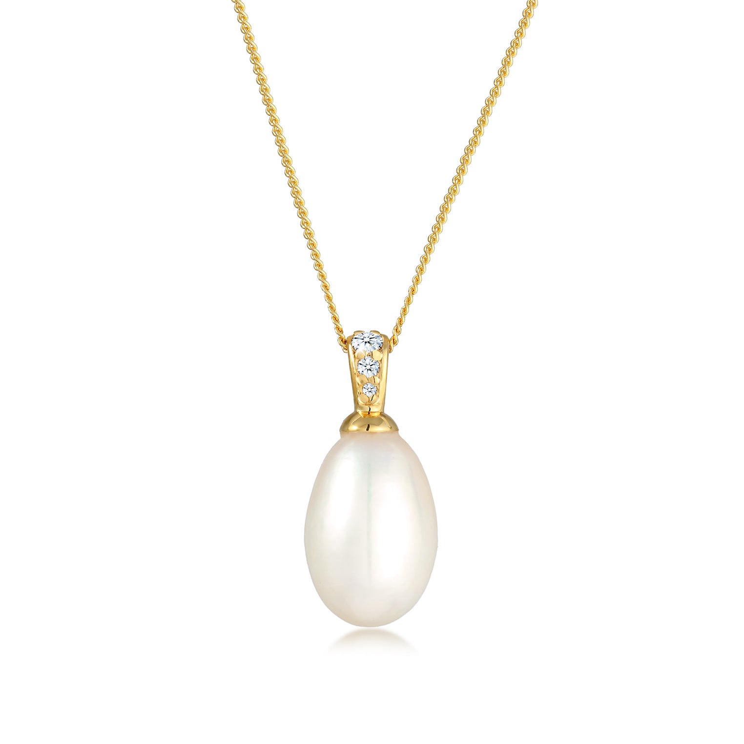 Weiß - Elli DIAMONDS | Halskette | Süßwasserperle, Diamant (Weiß, 0,05 ct) | 585 Gelbgold