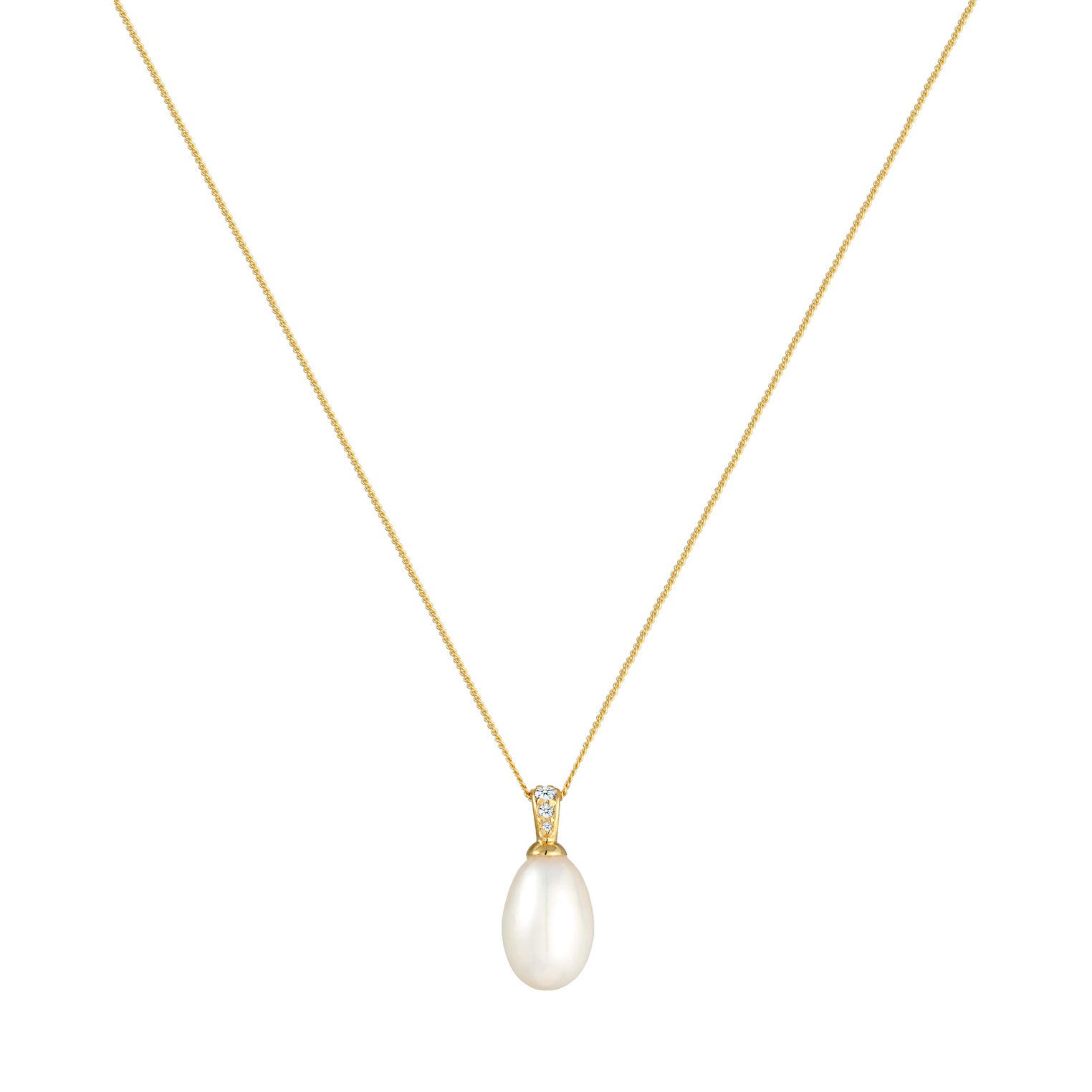 Weiß - Elli DIAMONDS | Halskette | Süßwasserperle, Diamant (Weiß, 0,05 ct) | 585 Gelbgold