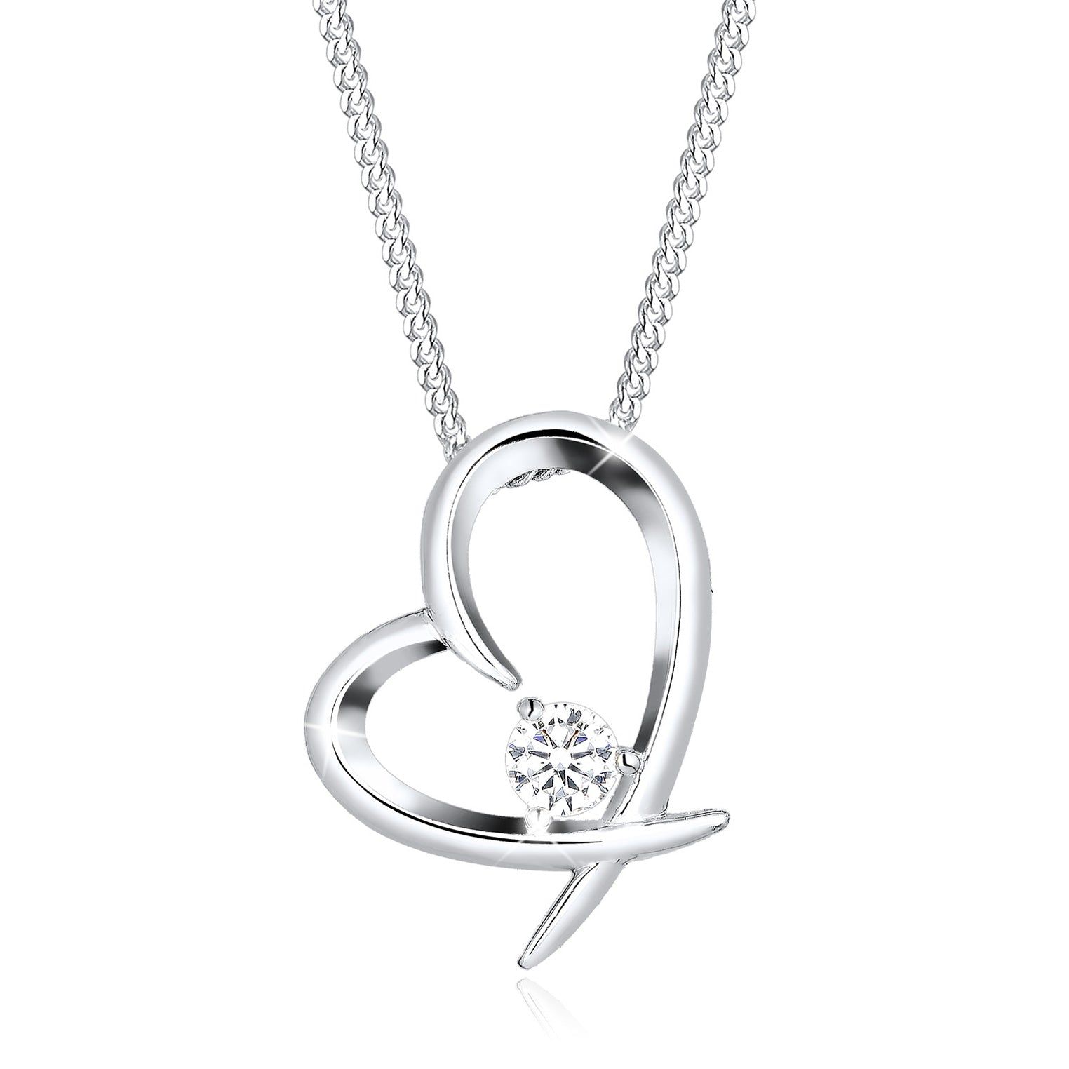 Weiß - Elli | Halskette Herz Anhänger | Zirkonia (Weiß) | 925er Sterling Silber