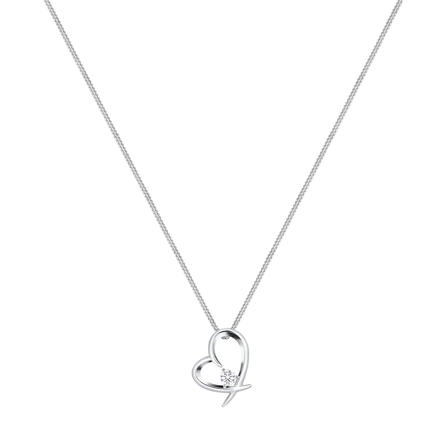 Weiß - Elli | Halskette Herz Anhänger | Zirkonia (Weiß) | 925er Sterling Silber